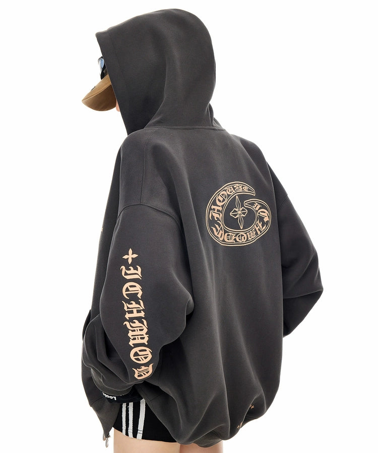 ICH MODE 美式哥特风十字架卫衣外套女秋冬新款宽松拉链开衫上衣