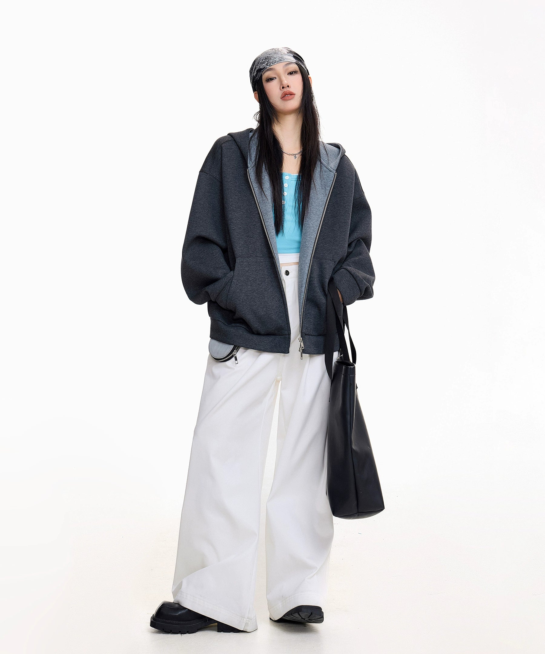 ICH MODE 美式复古开衫卫衣外套女2025新款秋冬宽松撞色连帽上衣