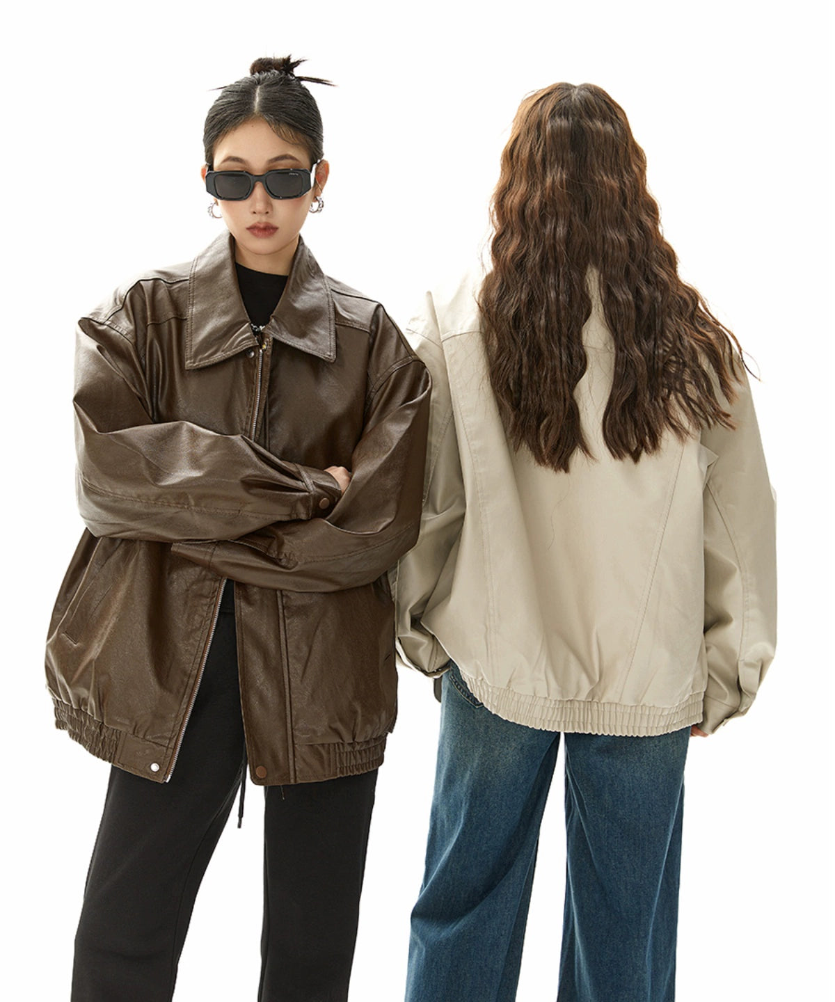 ICH MODE 美式复古棕色皮衣外套女秋冬美拉德皮夹克开衫上衣新款