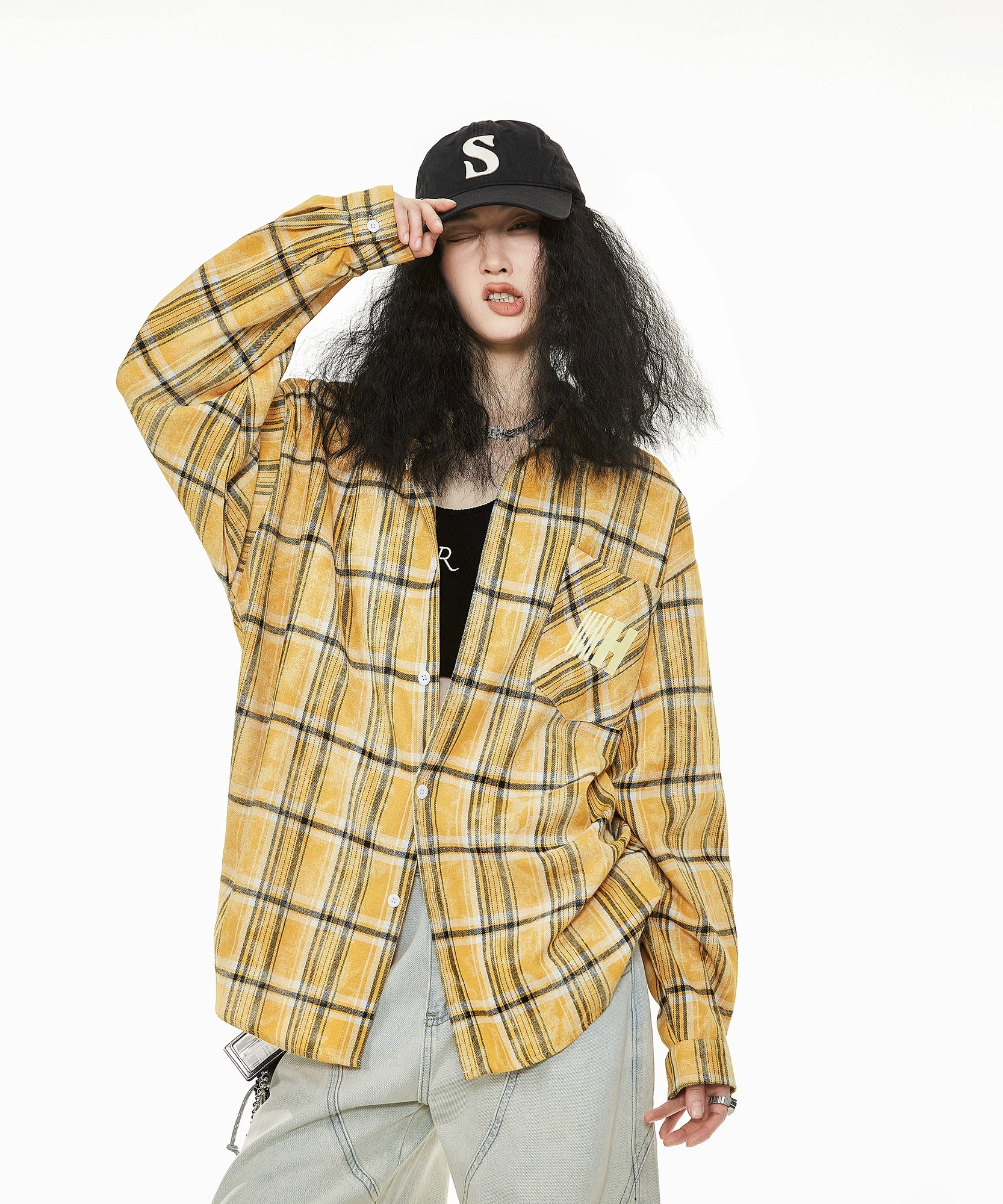 ICH MODE 美式复古格子衬衫女2025年秋冬新款高级感宽松休闲上衣