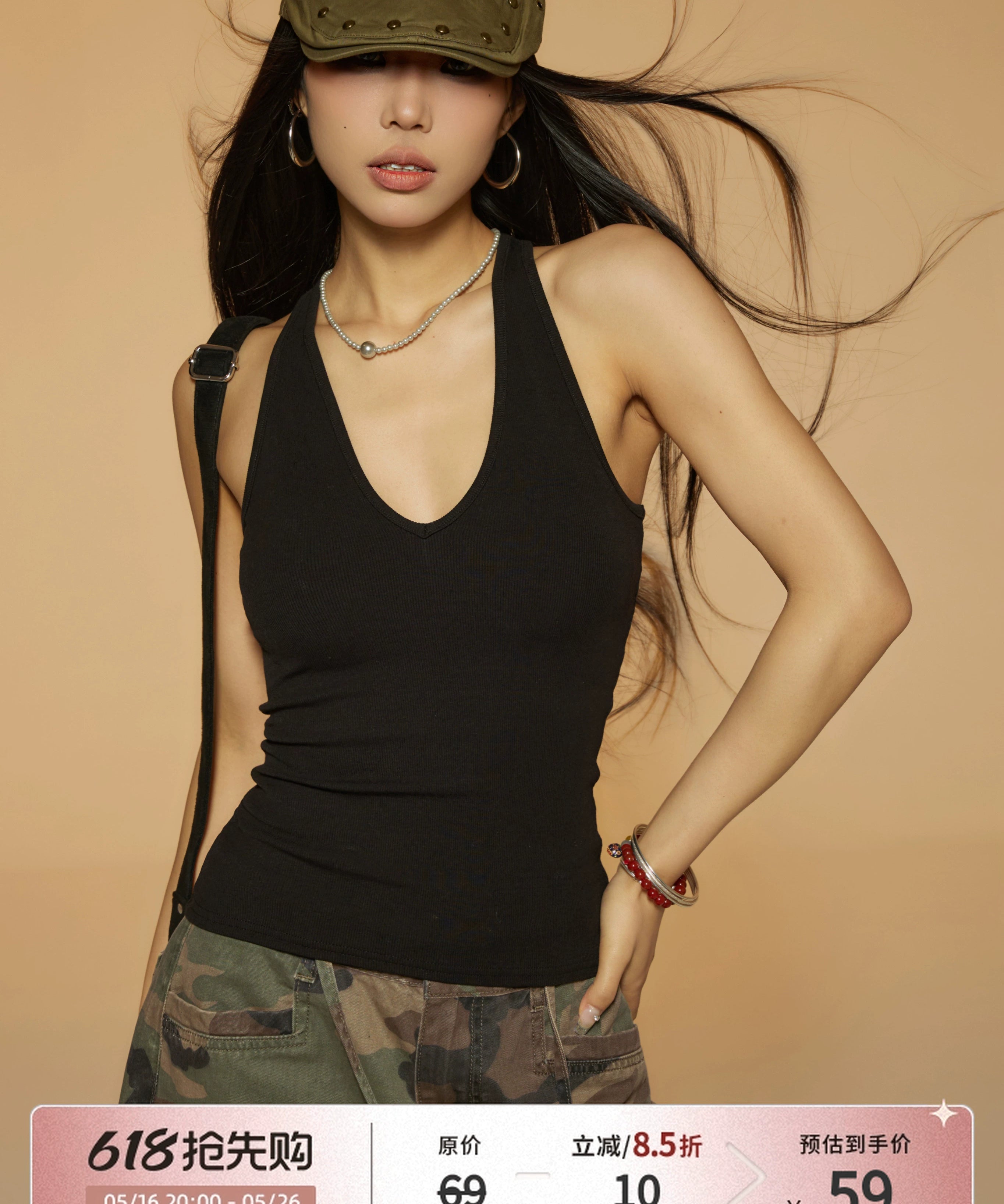 野生zero黑灰白色内搭针织v领背心女夏季外穿修身辣妹无袖上衣