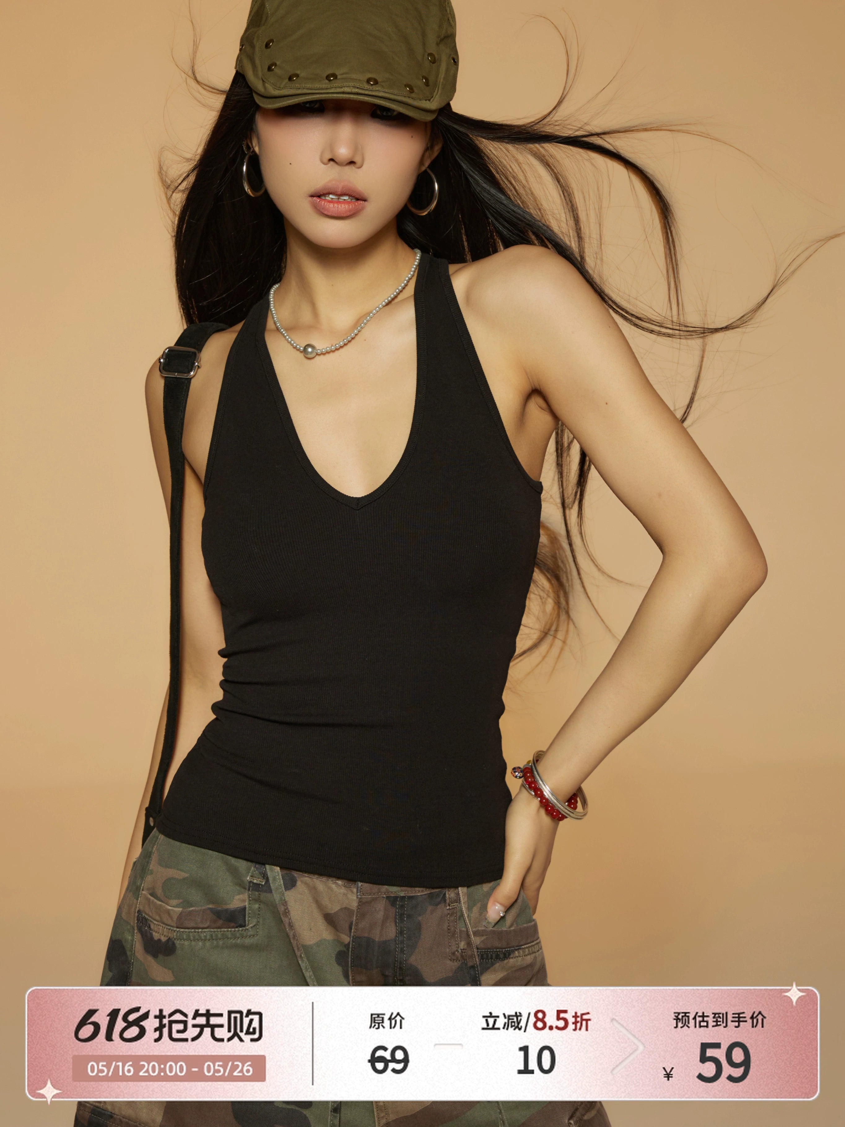 野生zero黑灰白色内搭针织v领背心女夏季外穿修身辣妹无袖上衣