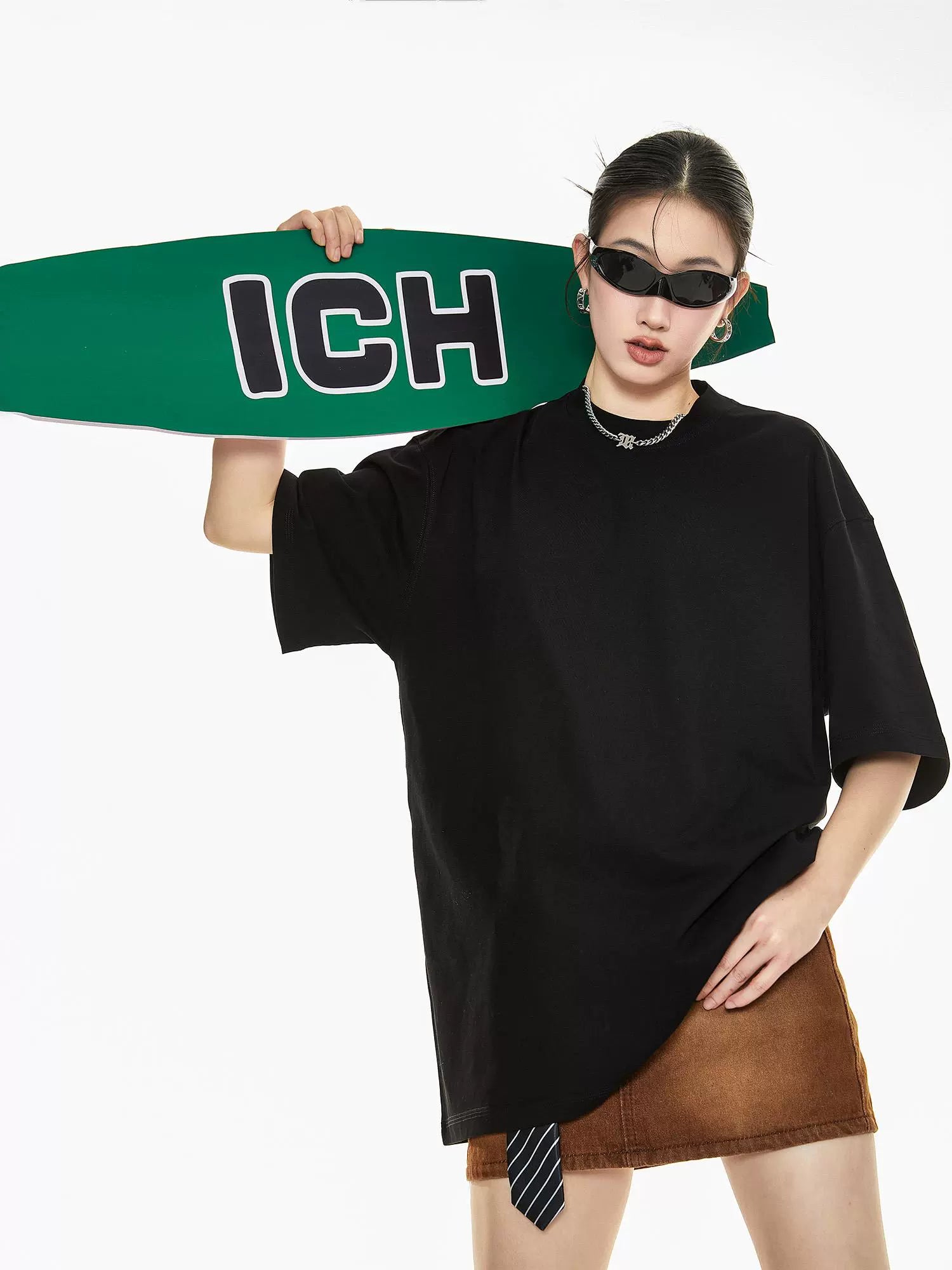 ICH MODE 美式300g重磅正肩白色短袖T恤女夏季宽松纯色半袖上衣