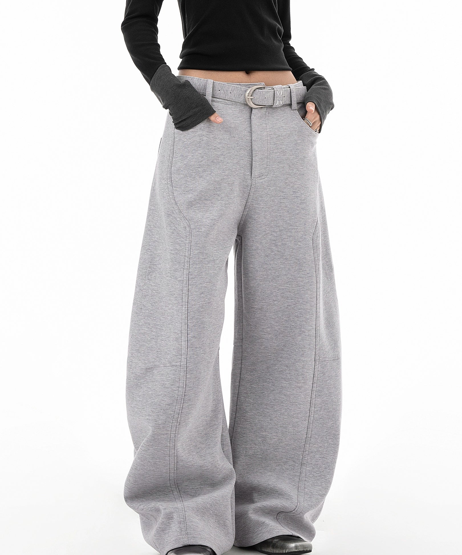 ICH MODE 美式复古弯刀休闲裤女新款宽松直筒阔腿裤子运动裤卫裤