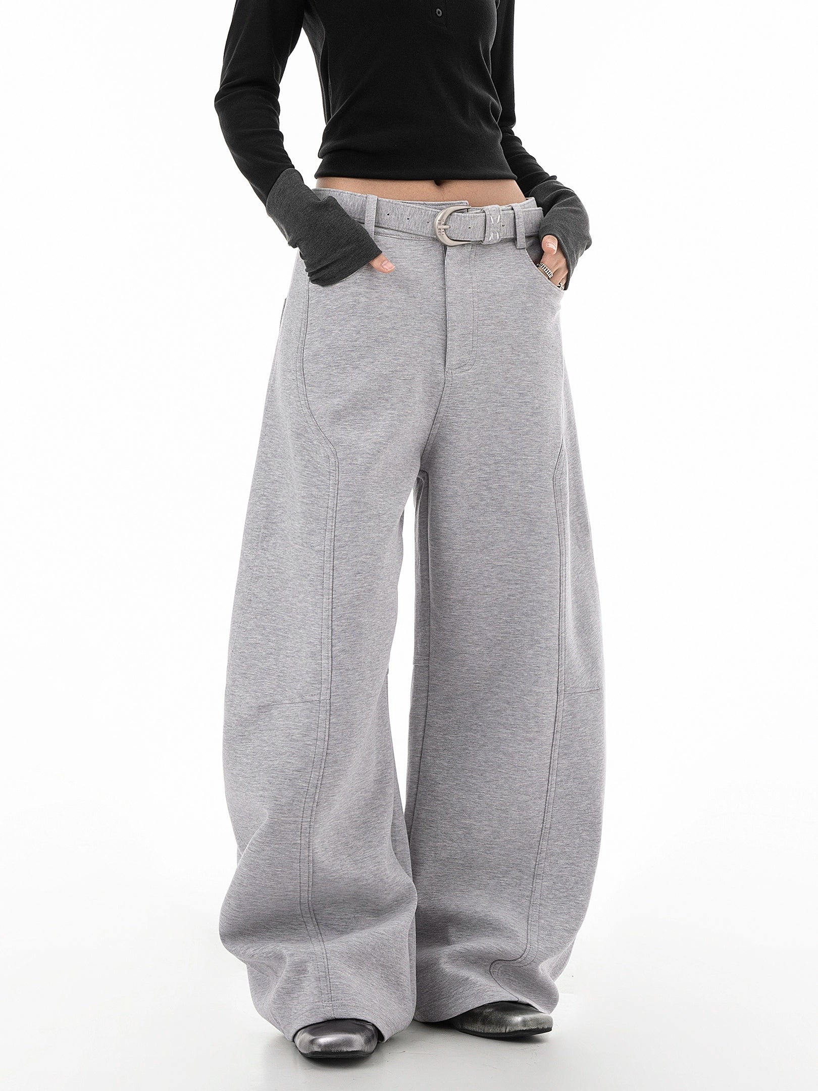 ICH MODE 美式复古弯刀休闲裤女新款宽松直筒阔腿裤子运动裤卫裤