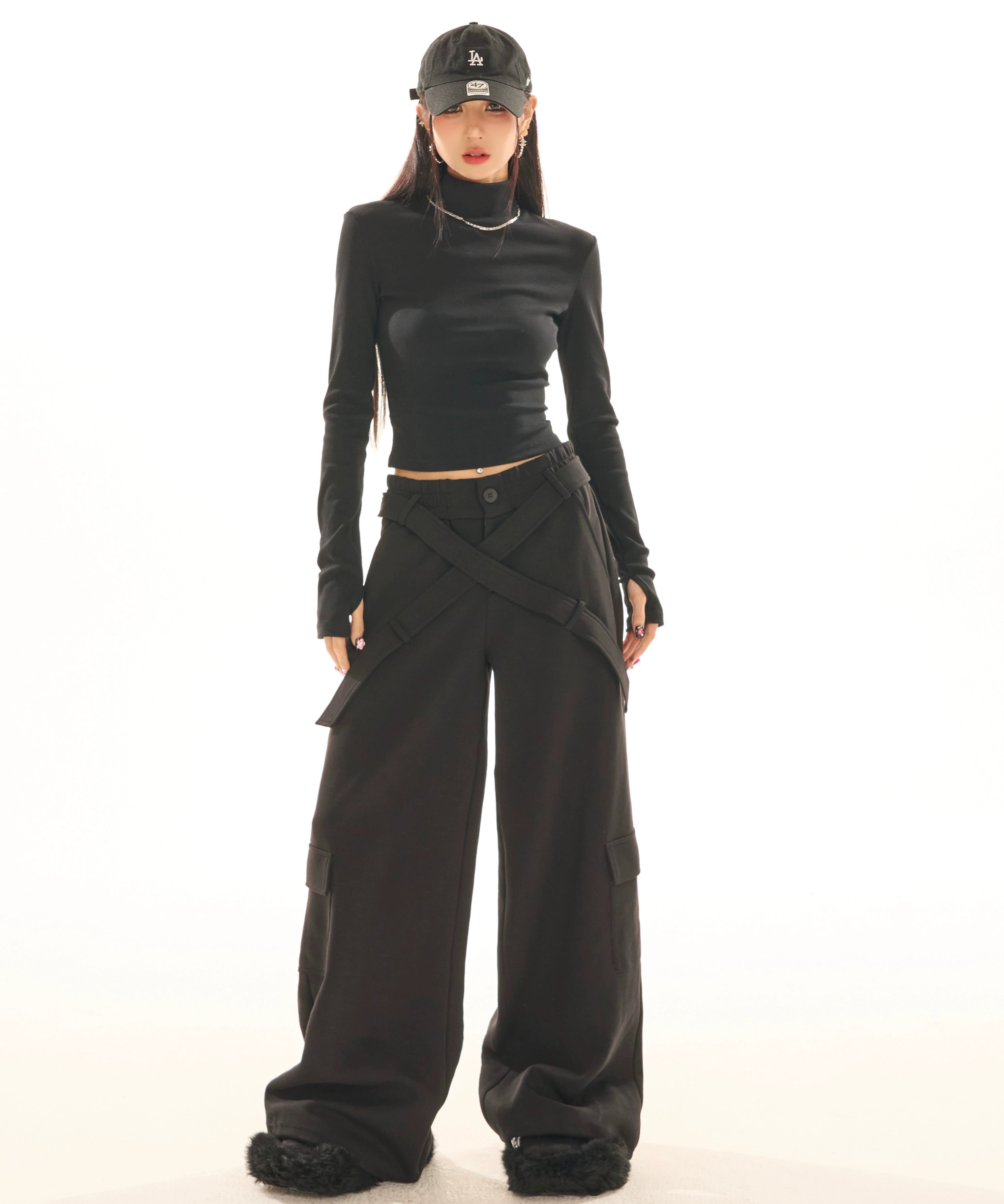 野生zerocircle白黑灰色休闲裤女夏小众低腰显瘦宽松阔腿直筒裤子