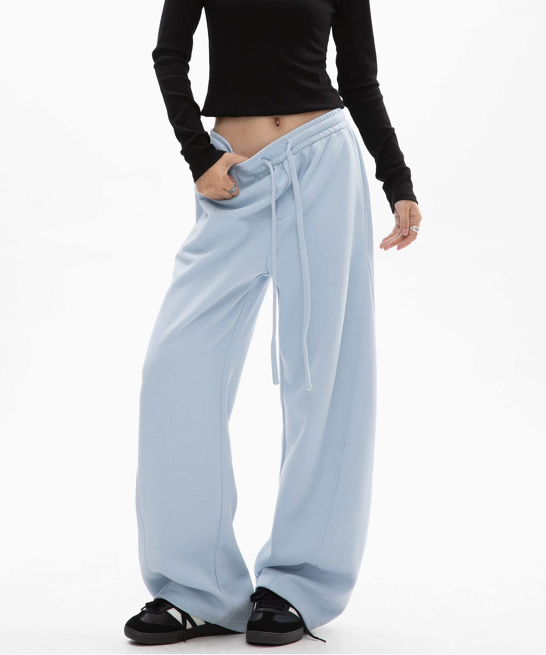 ICH MODE 美式加绒休闲裤女秋冬新款运动卫裤宽松直筒百搭阔腿裤