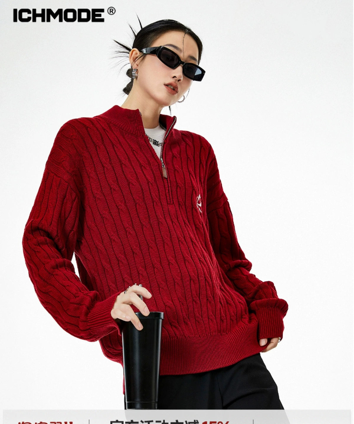 ICH MODE 美式复古半高领毛衣女秋冬季慵懒风软糯针织杉外套新款
