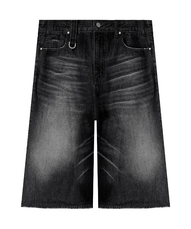 邓为明星同款宽松廓形水洗复古做旧七分牛仔短裤TERRAINCOGNITA