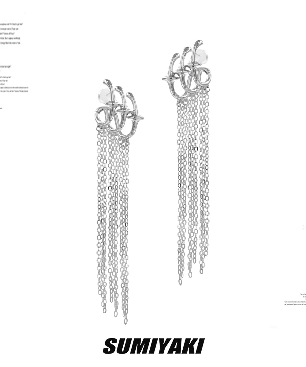 挂耳染既视感！SUMIYAKI机械流苏耳环女大气高级感银色耳挂耳饰