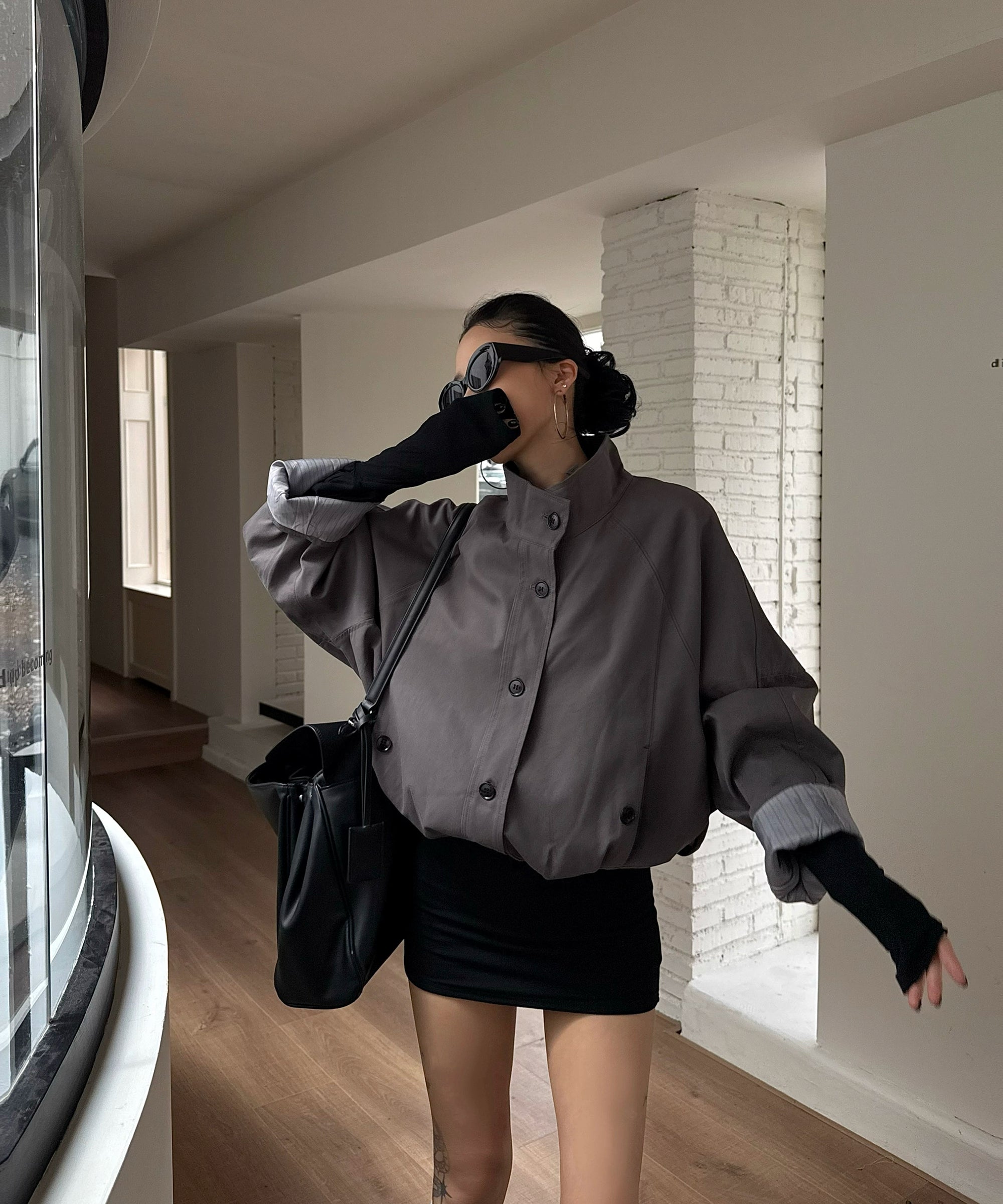 野生zero立领拼接风衣外套女秋季2025新款复古设计感宽松显瘦上衣