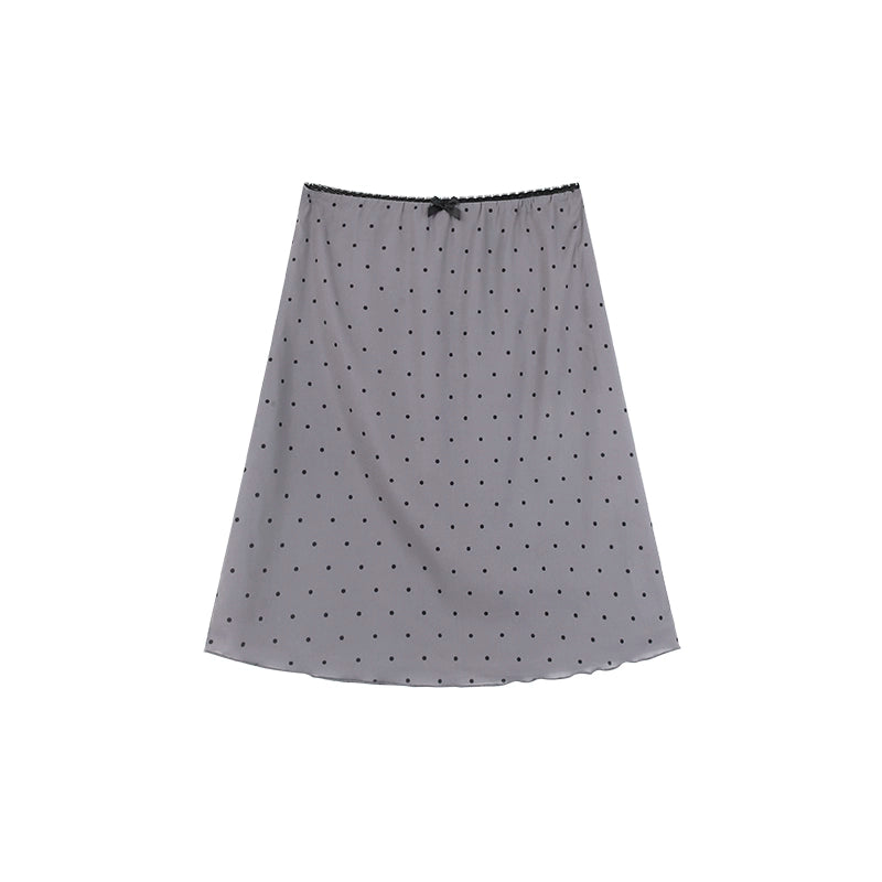 野生zero 波点半身裙女夏设计感小众辣妹气质显瘦a字海边中长裙子