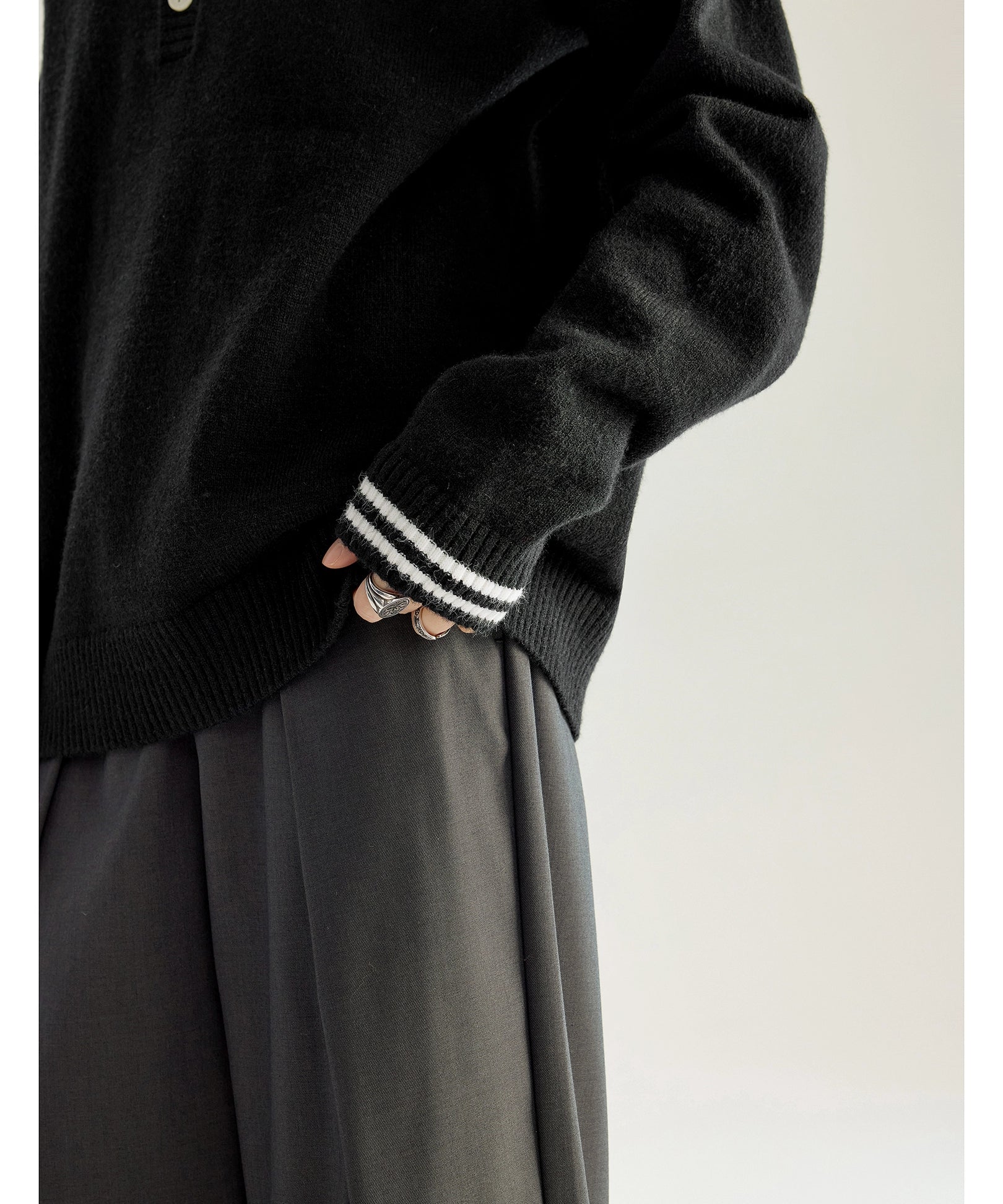 ICH MODE 美式复古亨利领毛衣女秋冬慵懒高级感毛针织衫长袖上衣