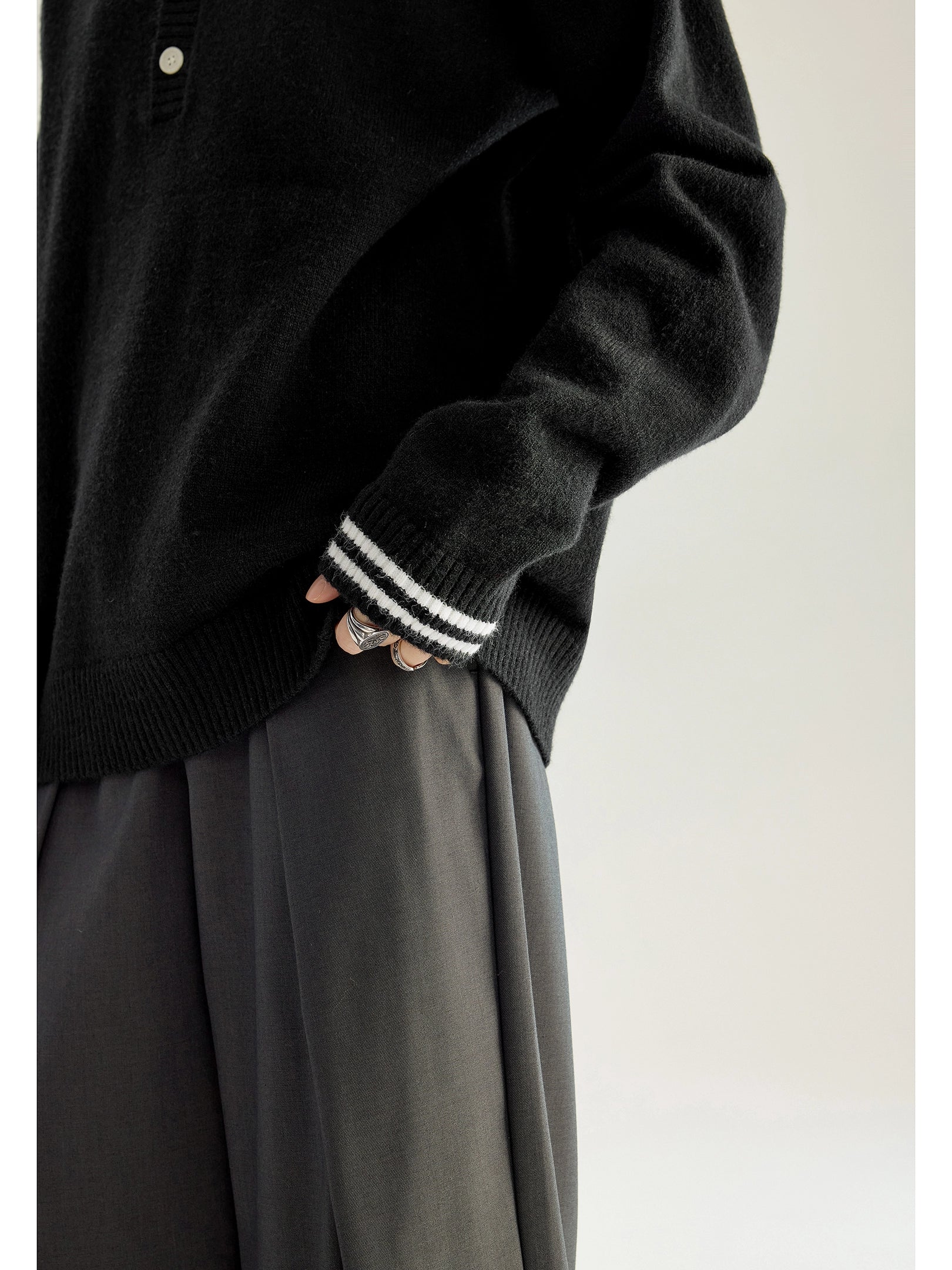 ICH MODE 美式复古亨利领毛衣女秋冬慵懒高级感毛针织衫长袖上衣