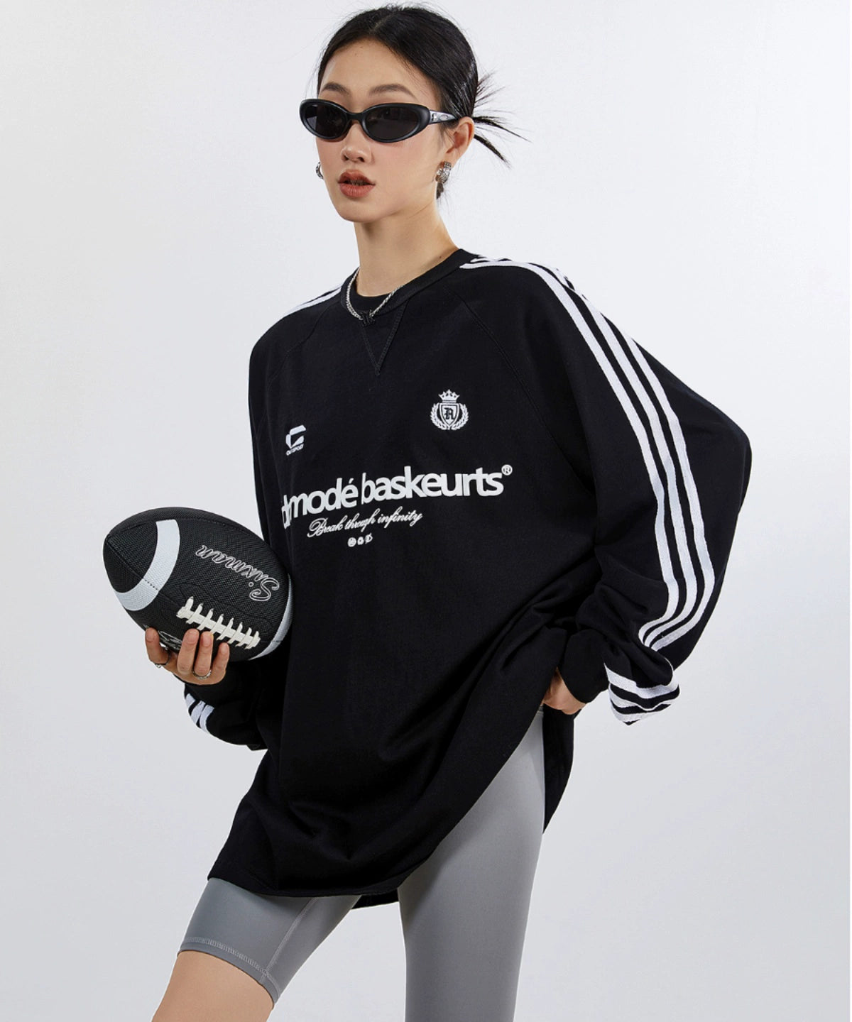 ICH MODE 270G美式复古条纹长袖T恤潮牌街头宽松休闲运动上衣女秋