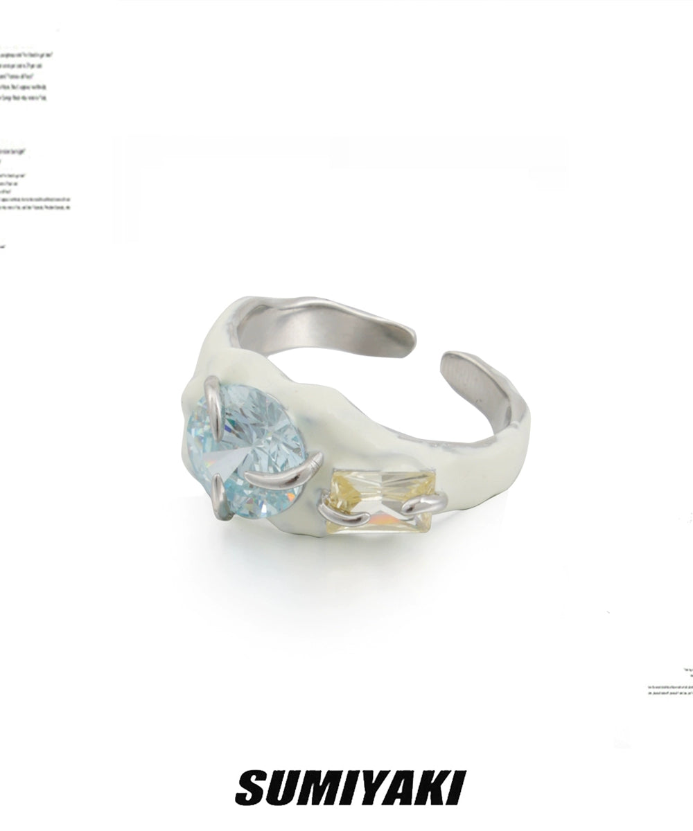 德芙般丝滑 SUMIYAKI 彩虹锆石滴油黑白情侣对戒戒指 闭眼冲一对