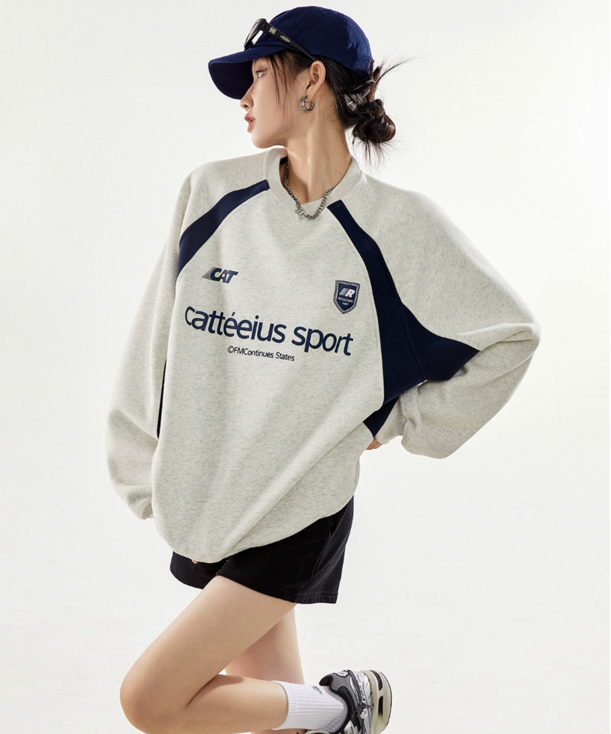 ICH MODE 美式复古圆领卫衣女秋2025新款长袖上衣外套oversize