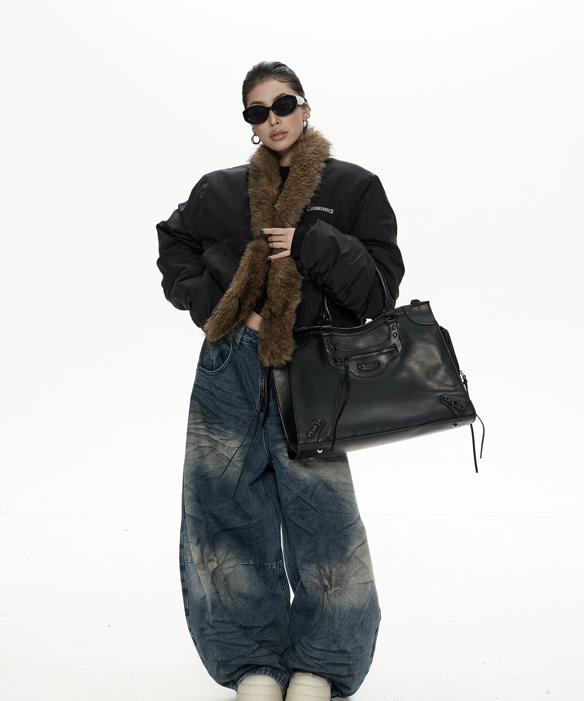 野生zero带毛领宽松加厚棉服女秋冬新款美式复古宽松开衫棉衣外套