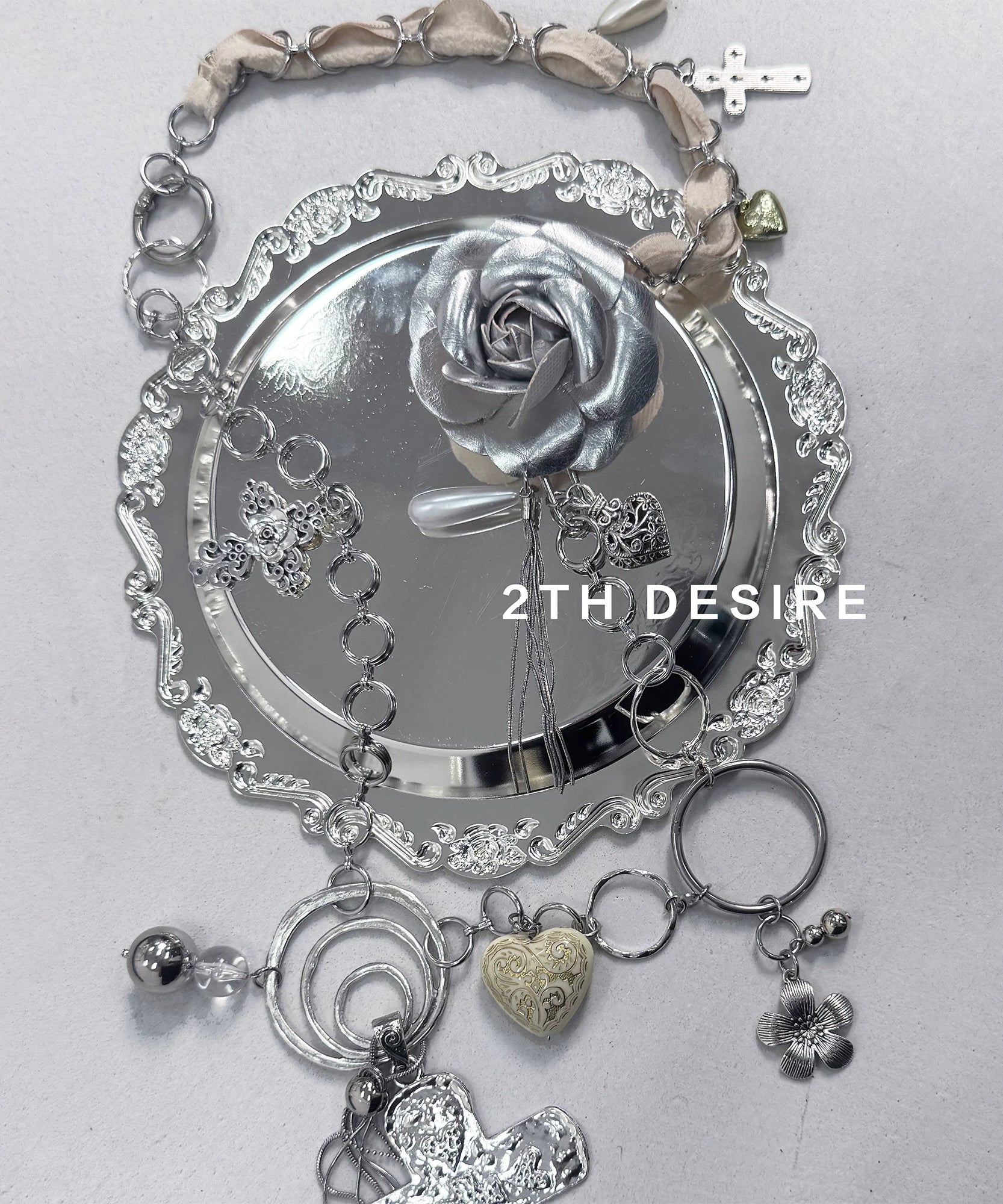 2th Desire重工银环拼接朋克金属十字架花朵腰链项链