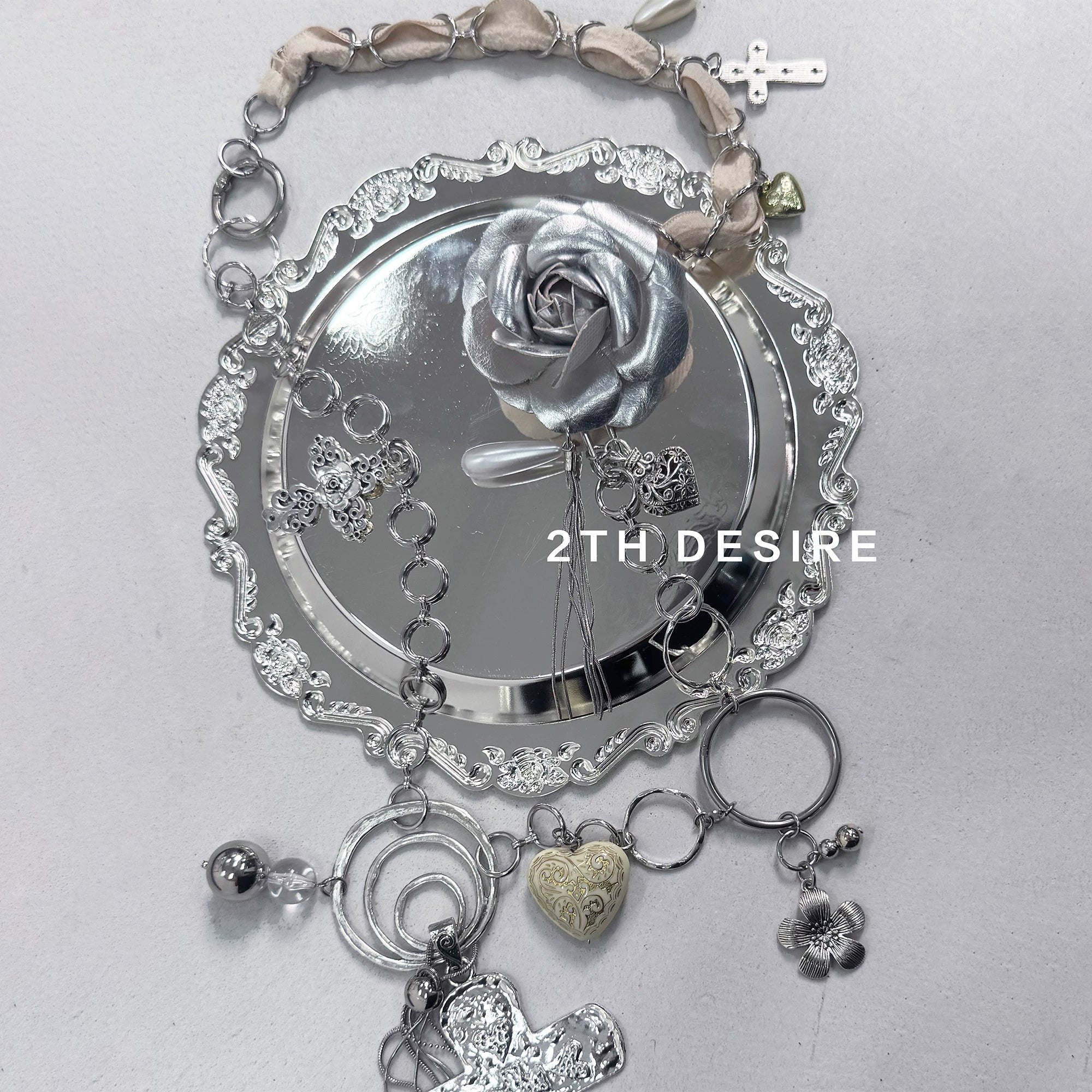 2th Desire重工银环拼接朋克金属十字架花朵腰链项链