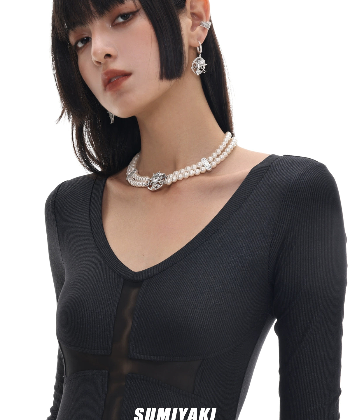 适合酷女孩 ! SUMIYAKI美式浪漫珍珠项链女复古做旧轻奢旧锁骨链