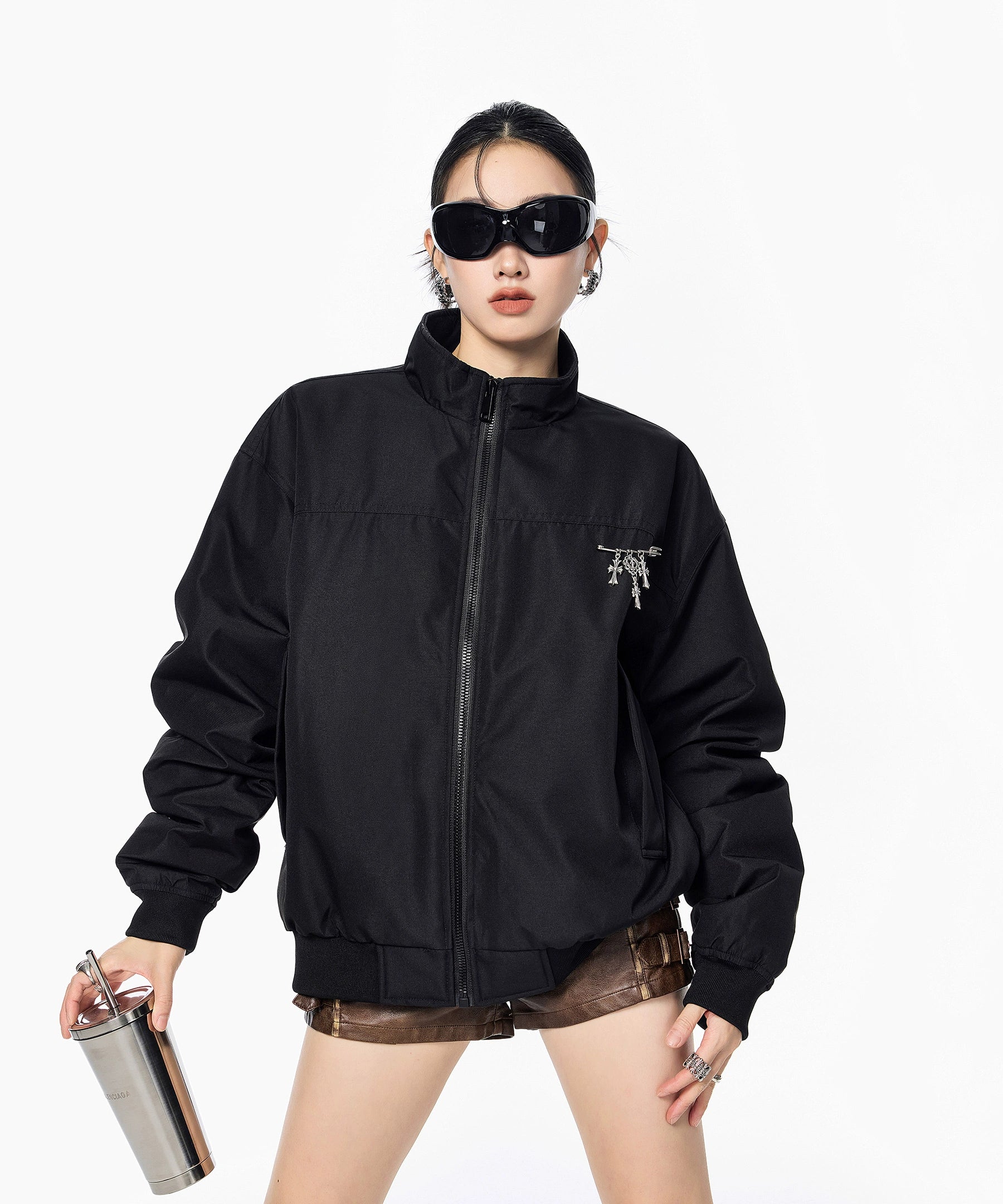 ICH MODE 90白鸭绒美式复古立领轻薄羽绒服女秋冬季保暖夹克外套