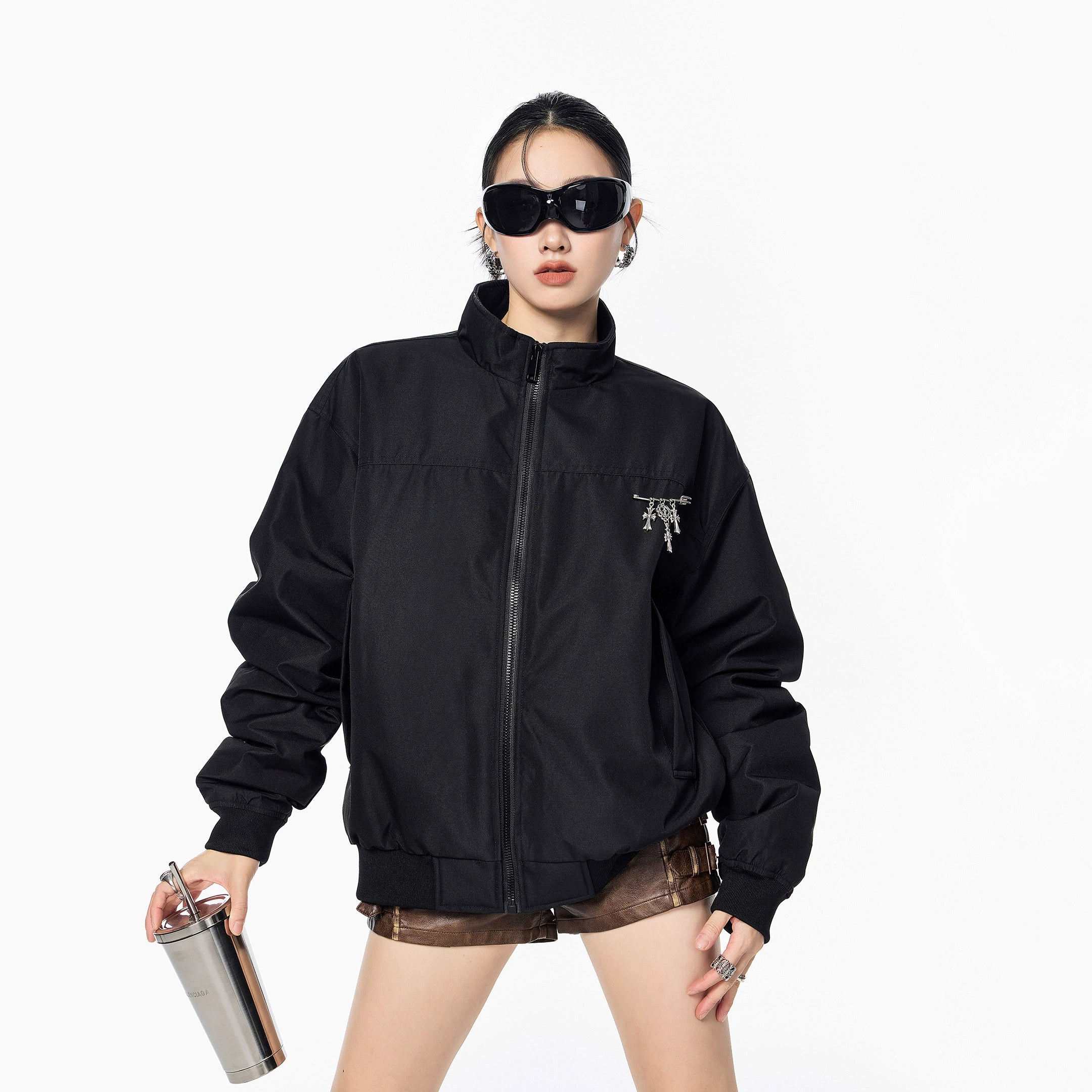 ICH MODE 90白鸭绒美式复古立领轻薄羽绒服女秋冬季保暖夹克外套