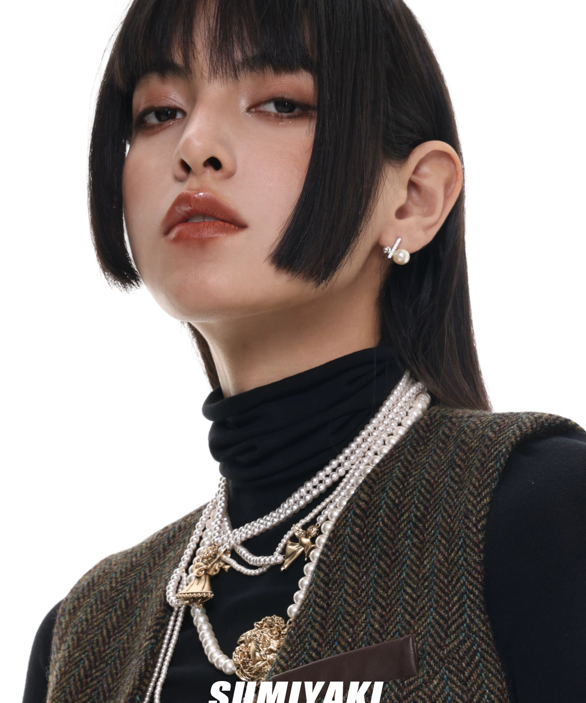 简约就是高级！SUMIYAKI原创双层方块珍珠耳钉精致简约百搭耳环