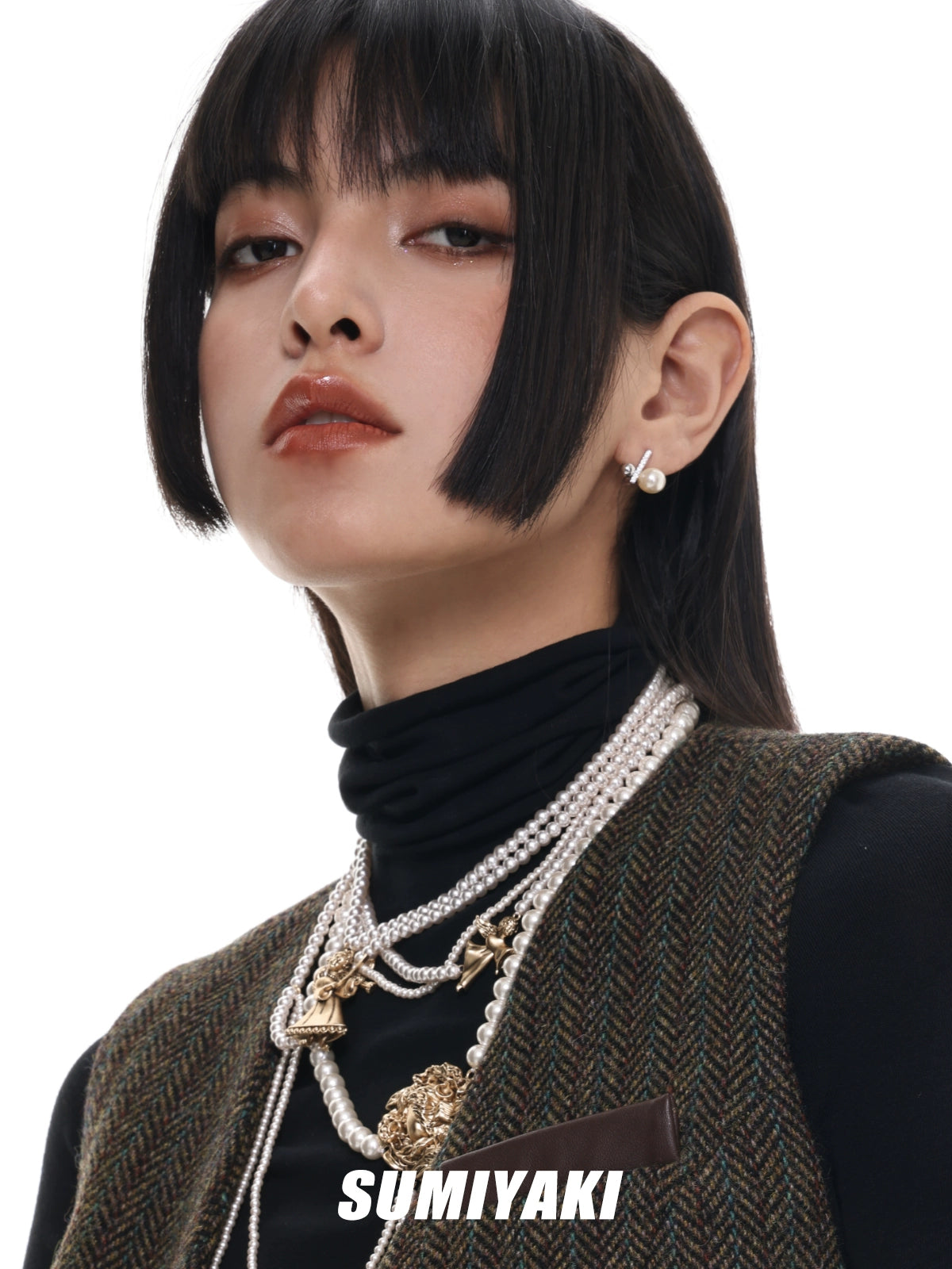 简约就是高级！SUMIYAKI原创双层方块珍珠耳钉精致简约百搭耳环