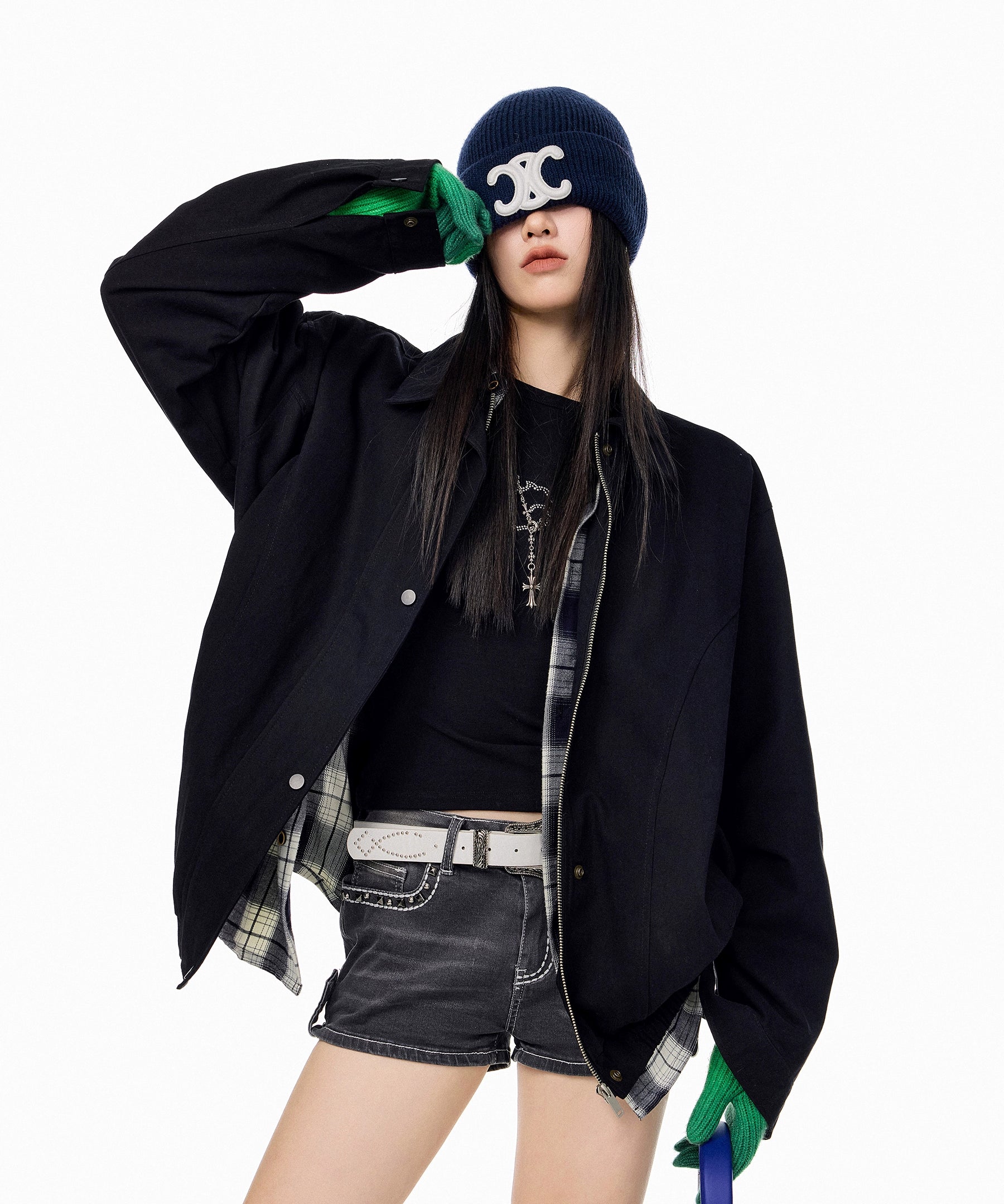 ICH MODE 美式复古哈灵顿外套女2025秋冬季新款翻领开衫夹克上衣