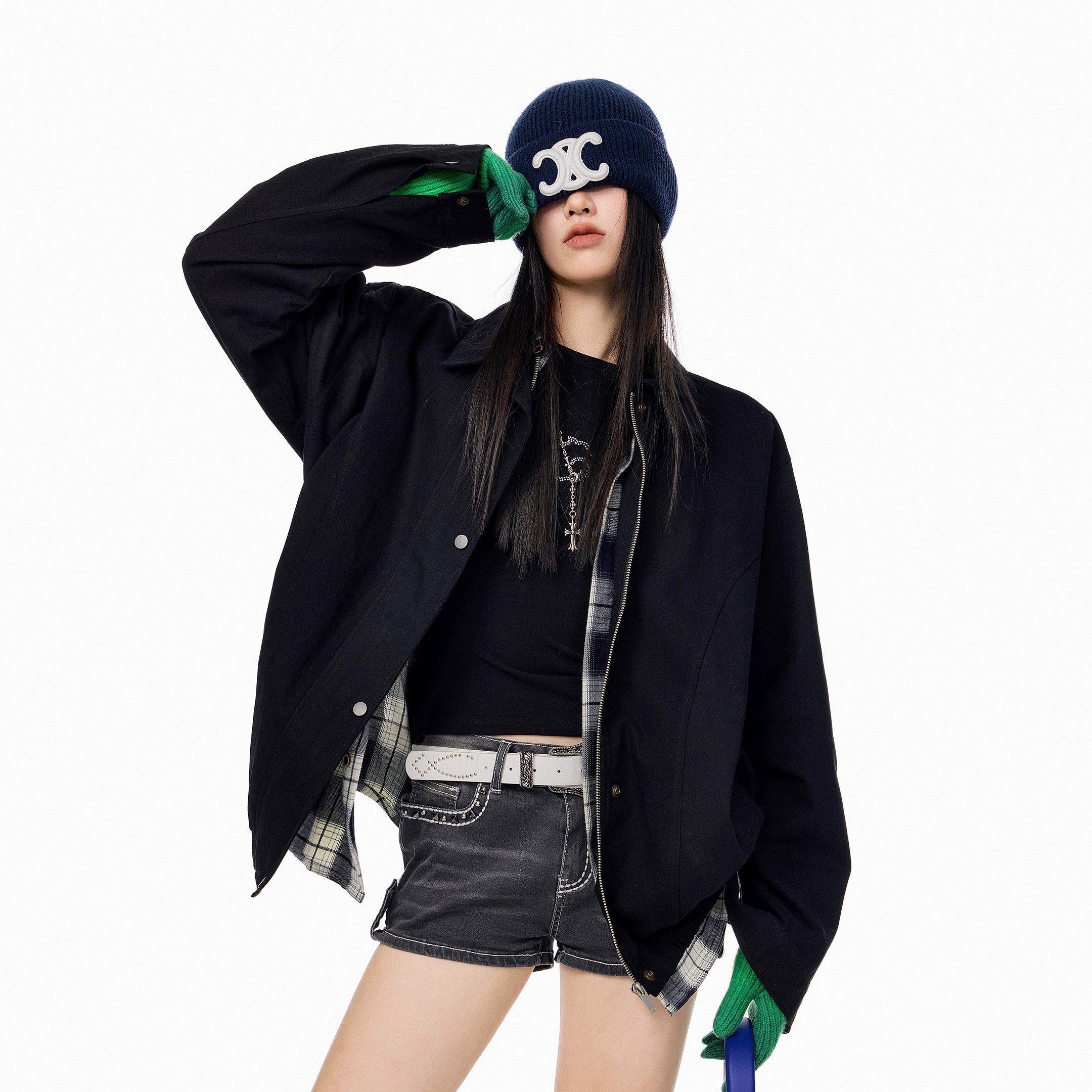 ICH MODE 美式复古哈灵顿外套女2025秋冬季新款翻领开衫夹克上衣