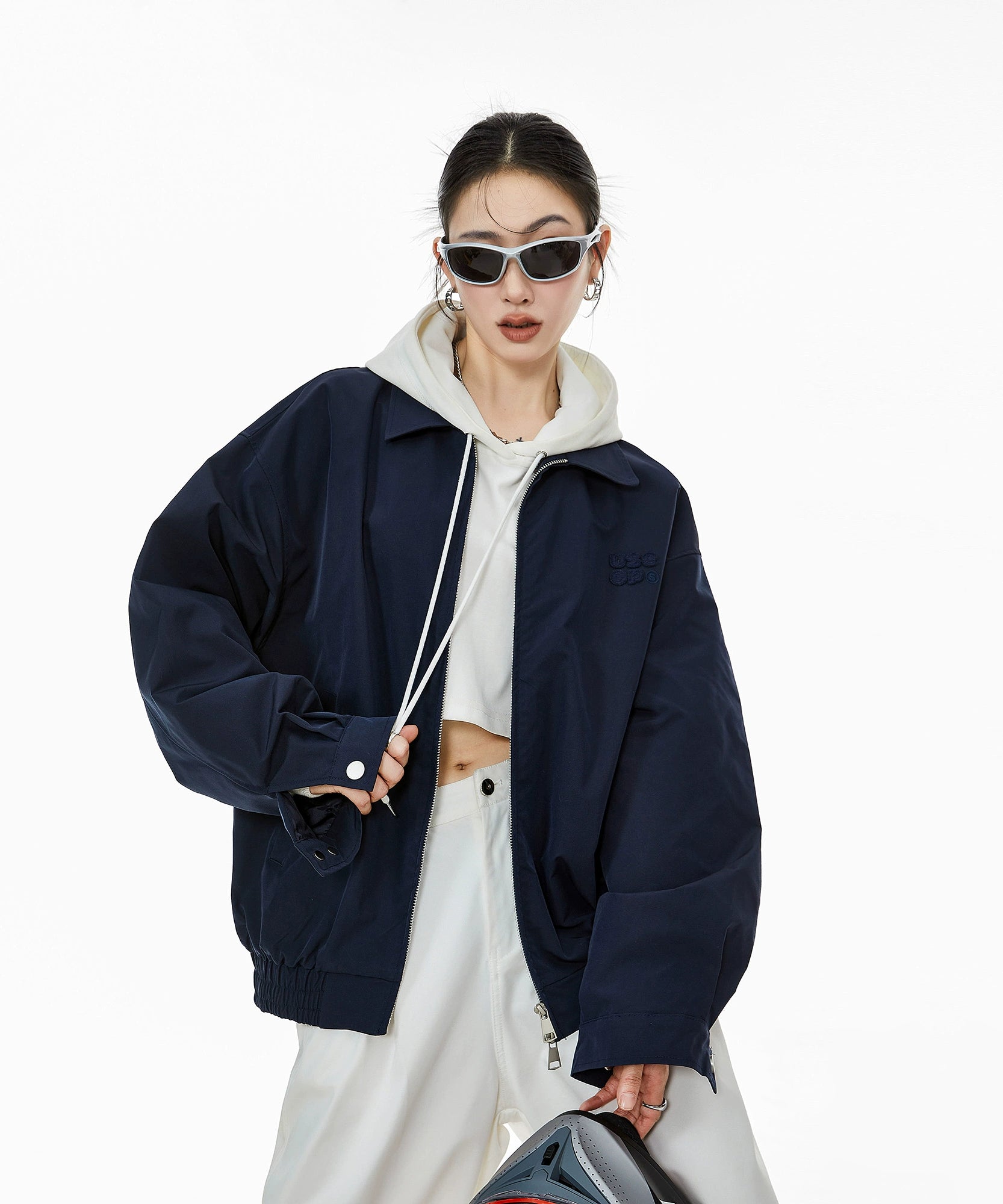 ICH MODE 美式复古拉链外套女2025秋冬新款宽松休闲工装夹克上衣