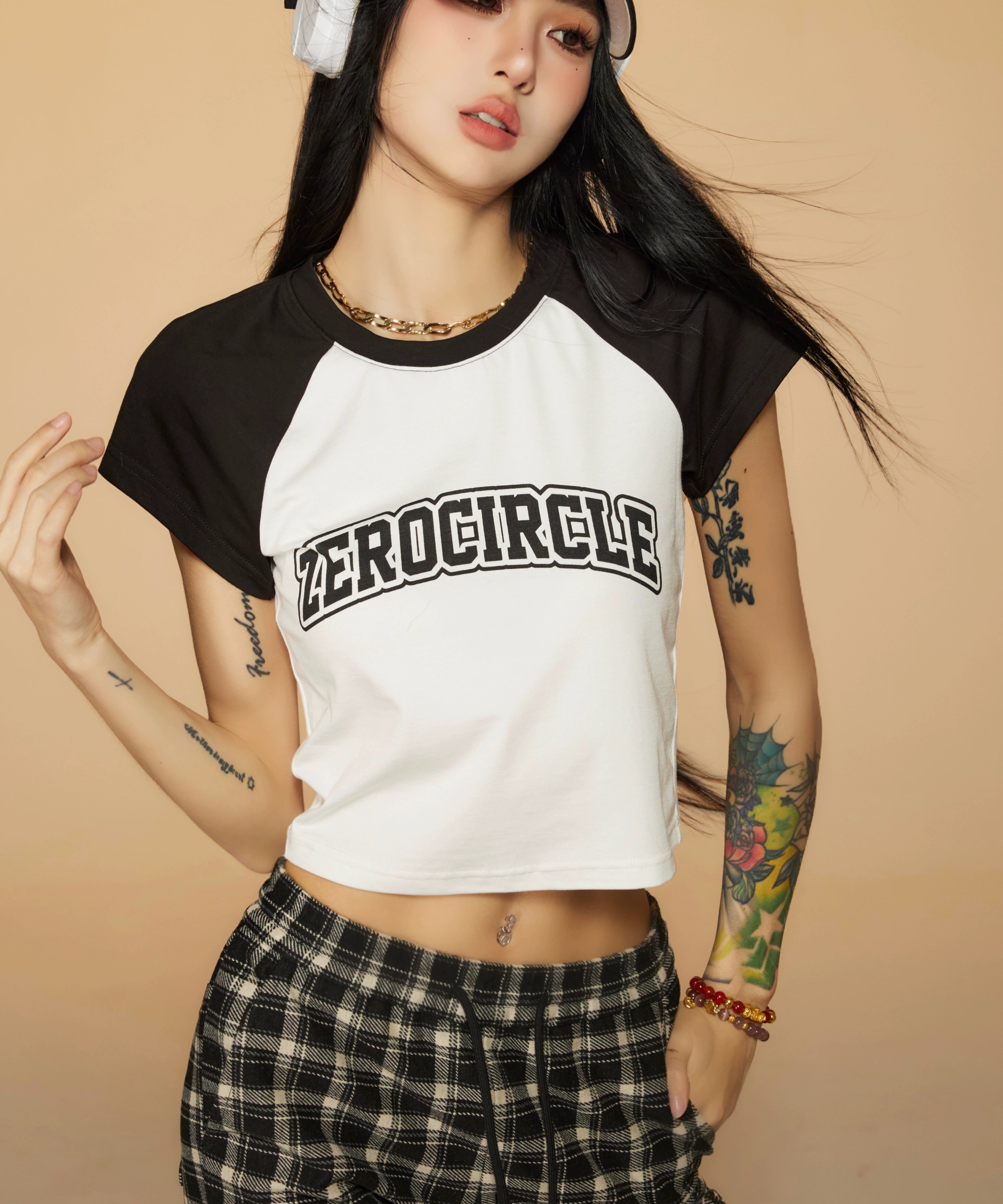 野生zerocircle 撞色插肩短袖t恤女春夏辣妹韩系宽松显瘦短款上衣