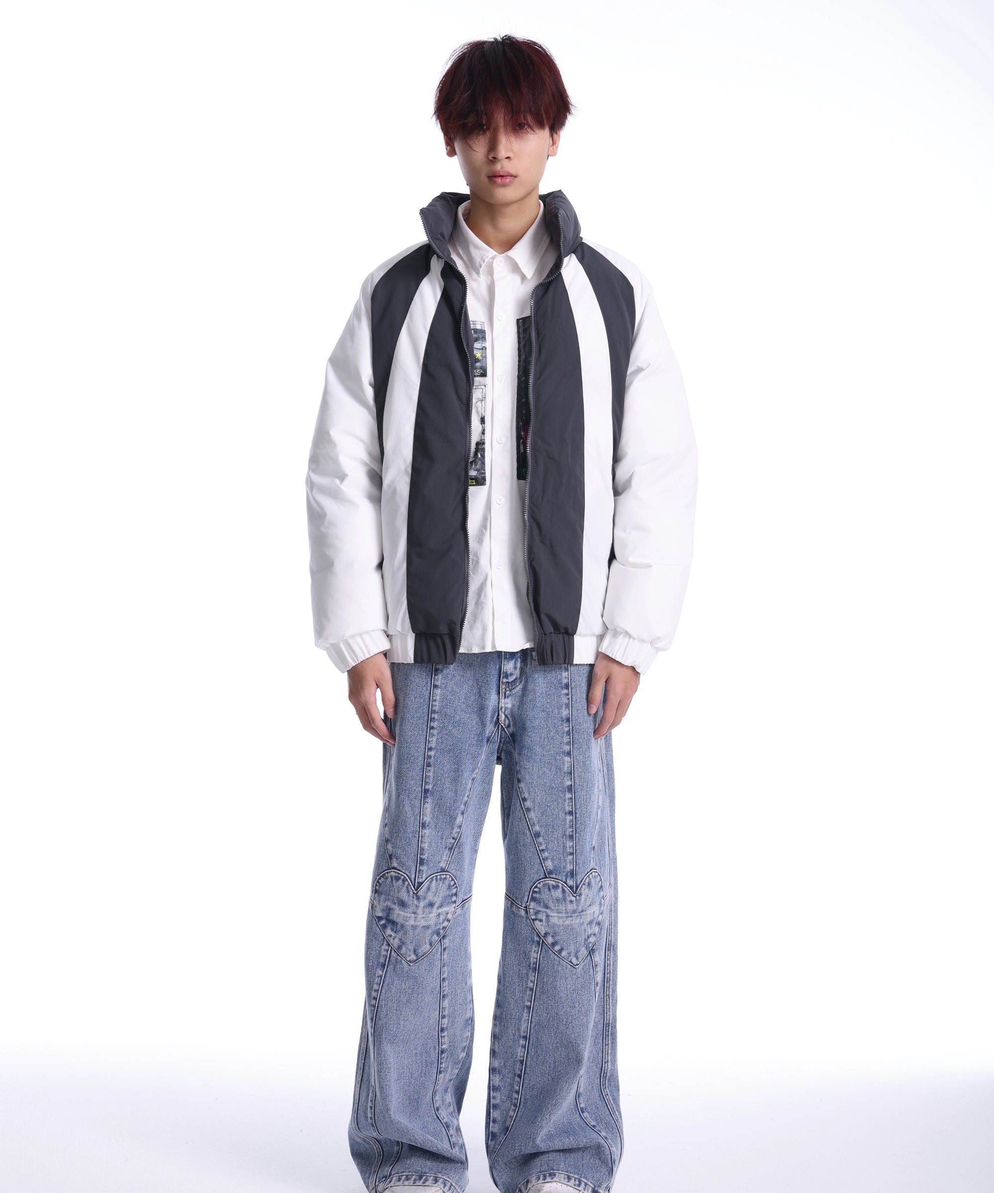 eeeeArtmonster拼接立领原创棉服秋冬潮牌复古宽松暗纹休闲外套