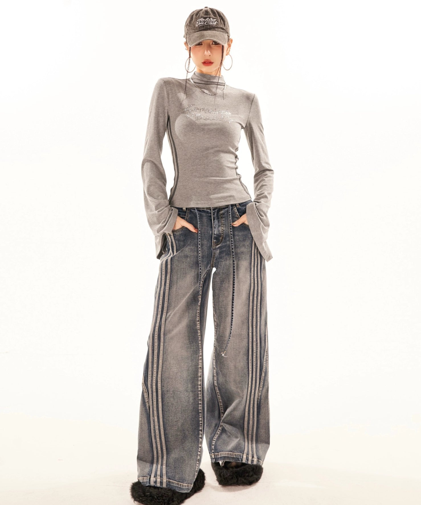 野生zerocircle复古水洗直筒牛仔裤女春季设计感显瘦宽松阔腿裤子