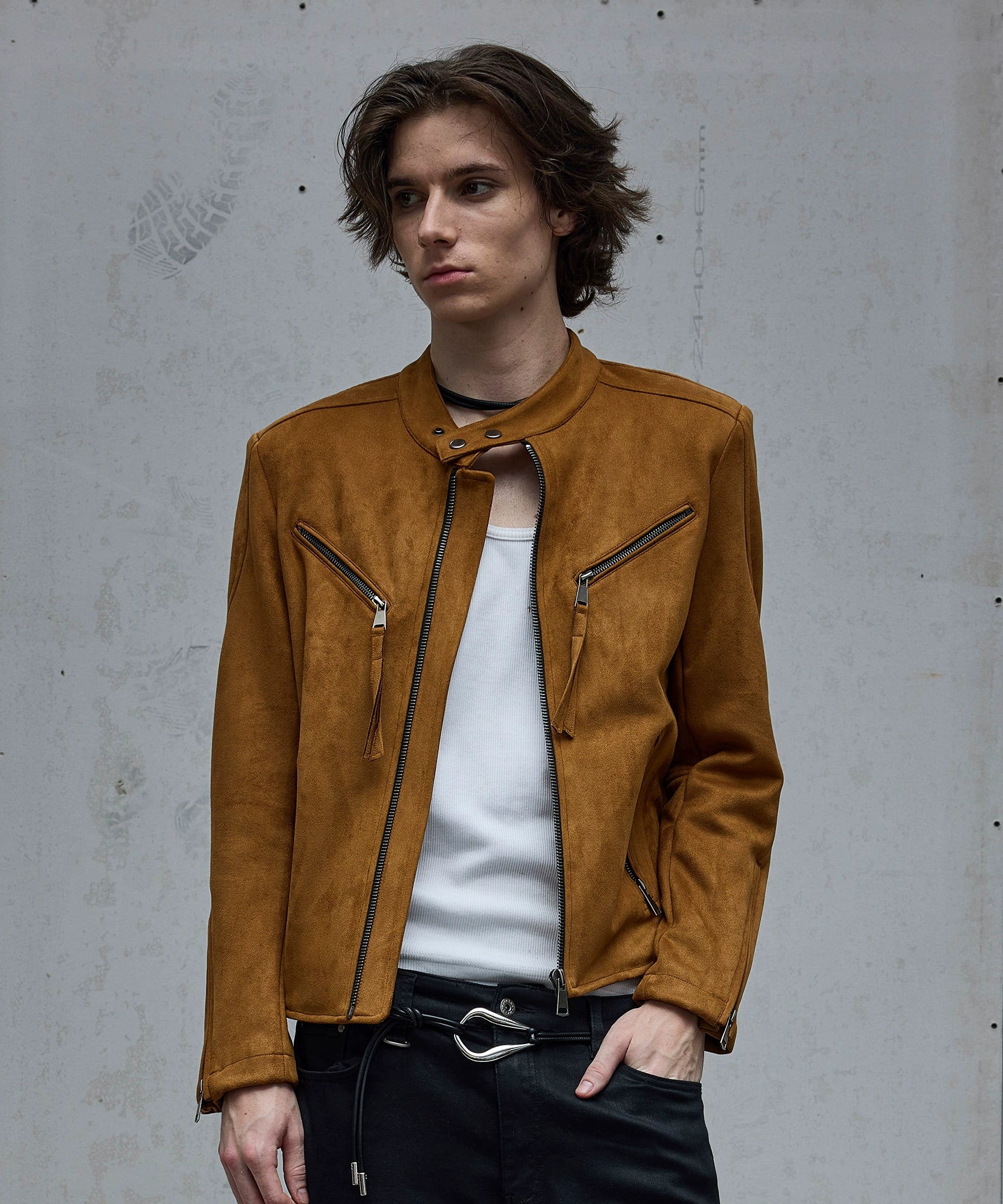 棉羊绒麂皮手感立领夹克修饰肩型合身外套Nico同款TERRAINCOGNITA