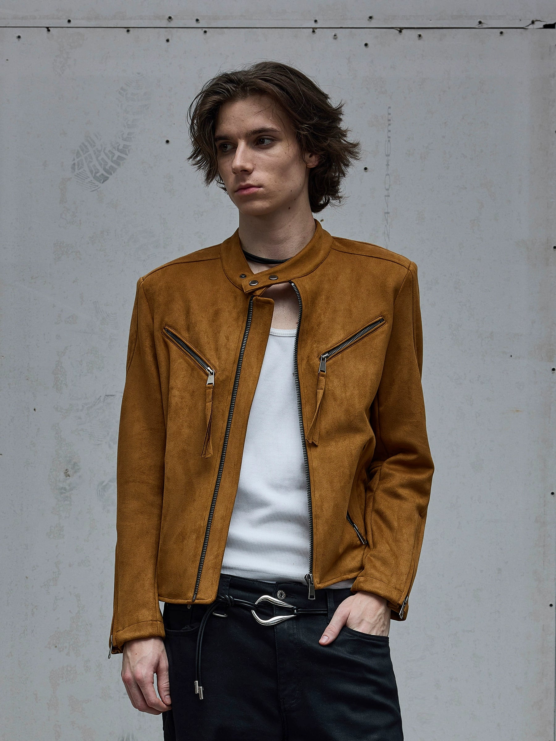 棉羊绒麂皮手感立领夹克修饰肩型合身外套Nico同款TERRAINCOGNITA