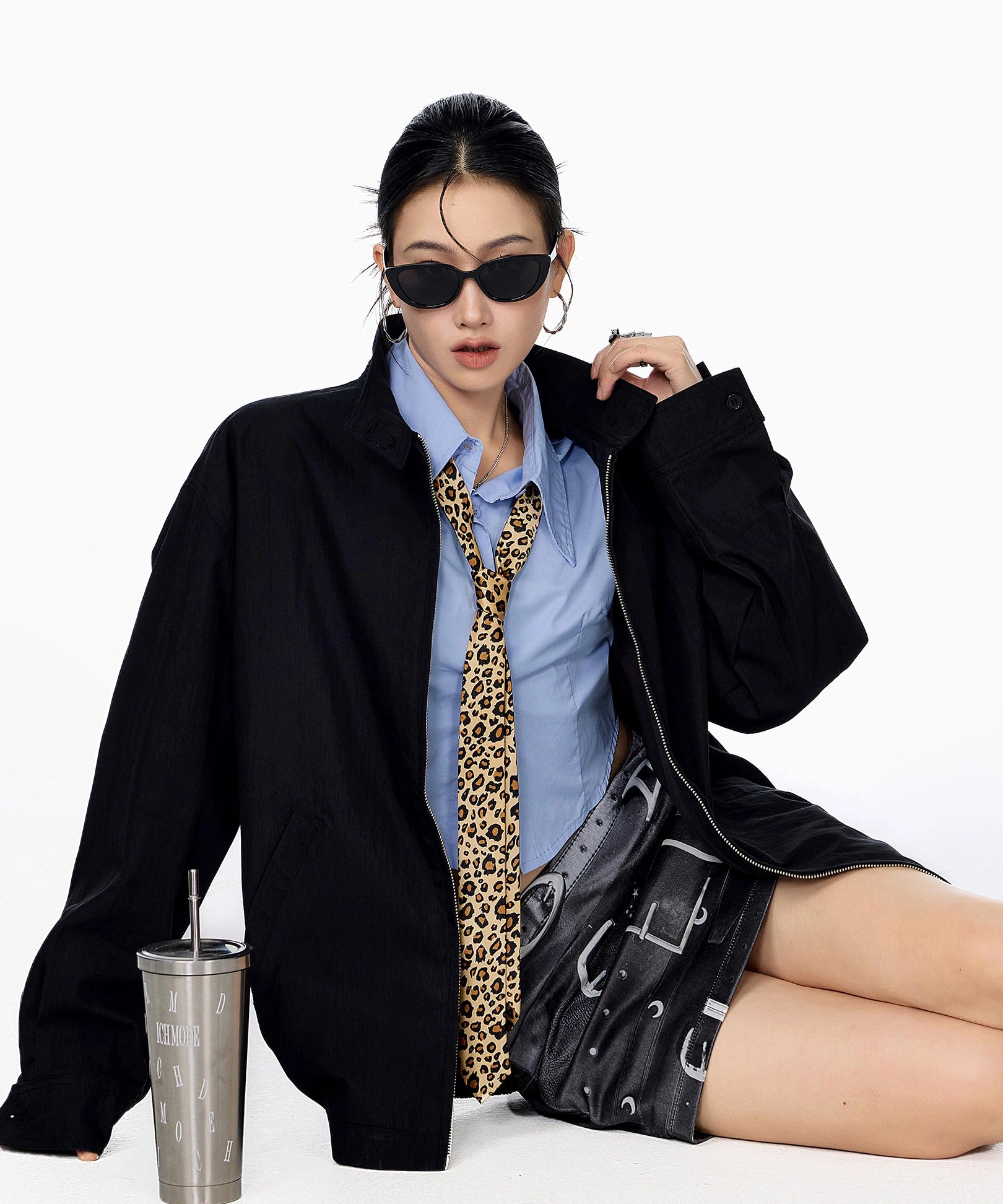 ICH MODE 美式复古休闲外套女秋冬新款宽松哈灵顿夹克工装上衣