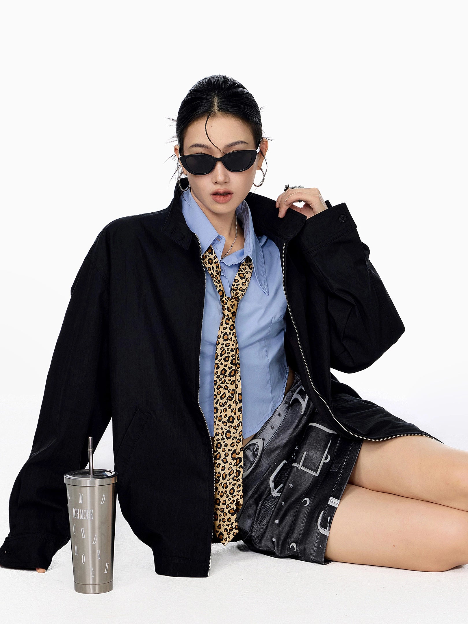 ICH MODE 美式复古休闲外套女秋冬新款宽松哈灵顿夹克工装上衣