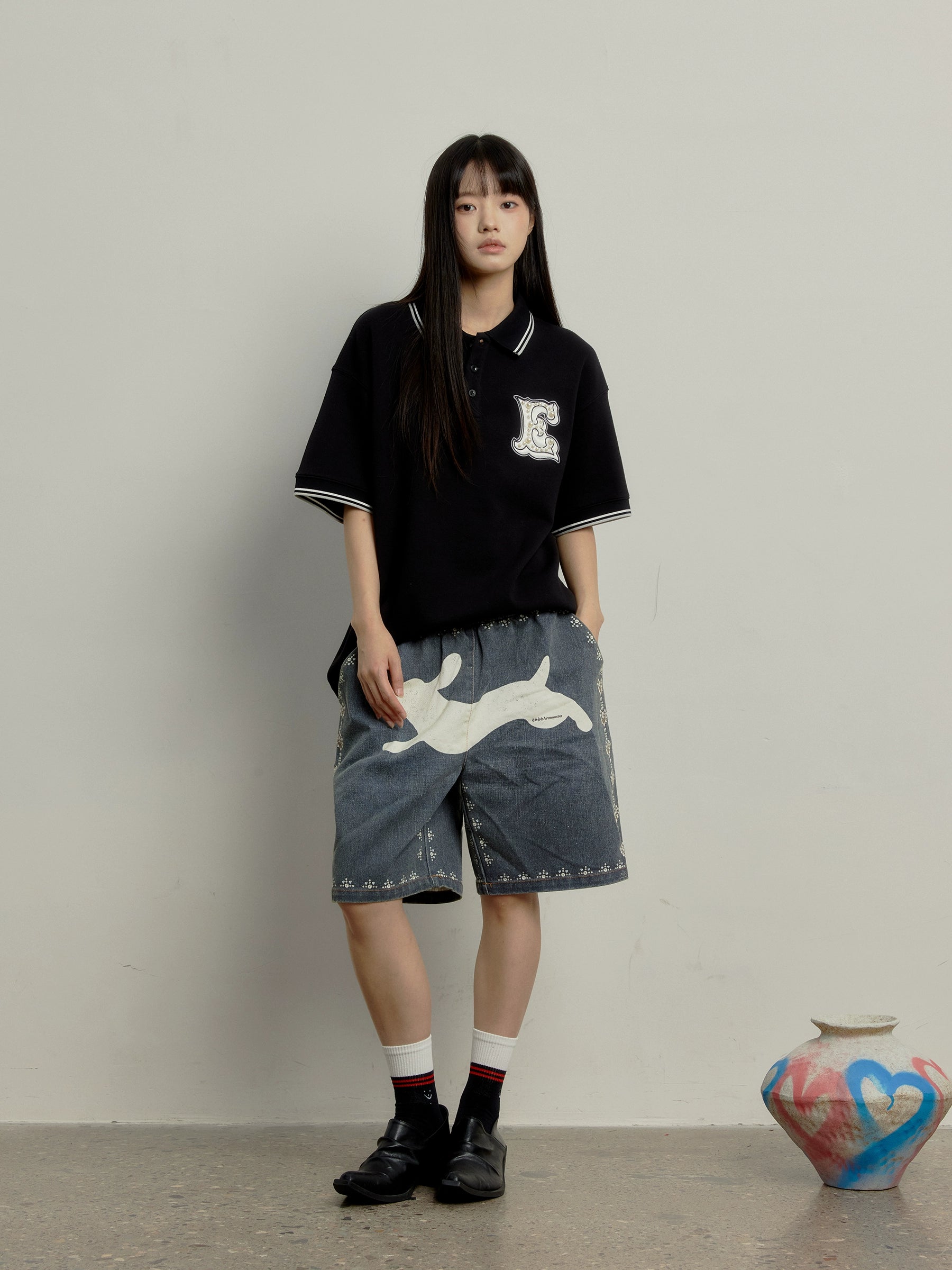 “珠围翠绕”| eeee原创制服感钉珠珍珠字母POLO短袖校园风T恤夏