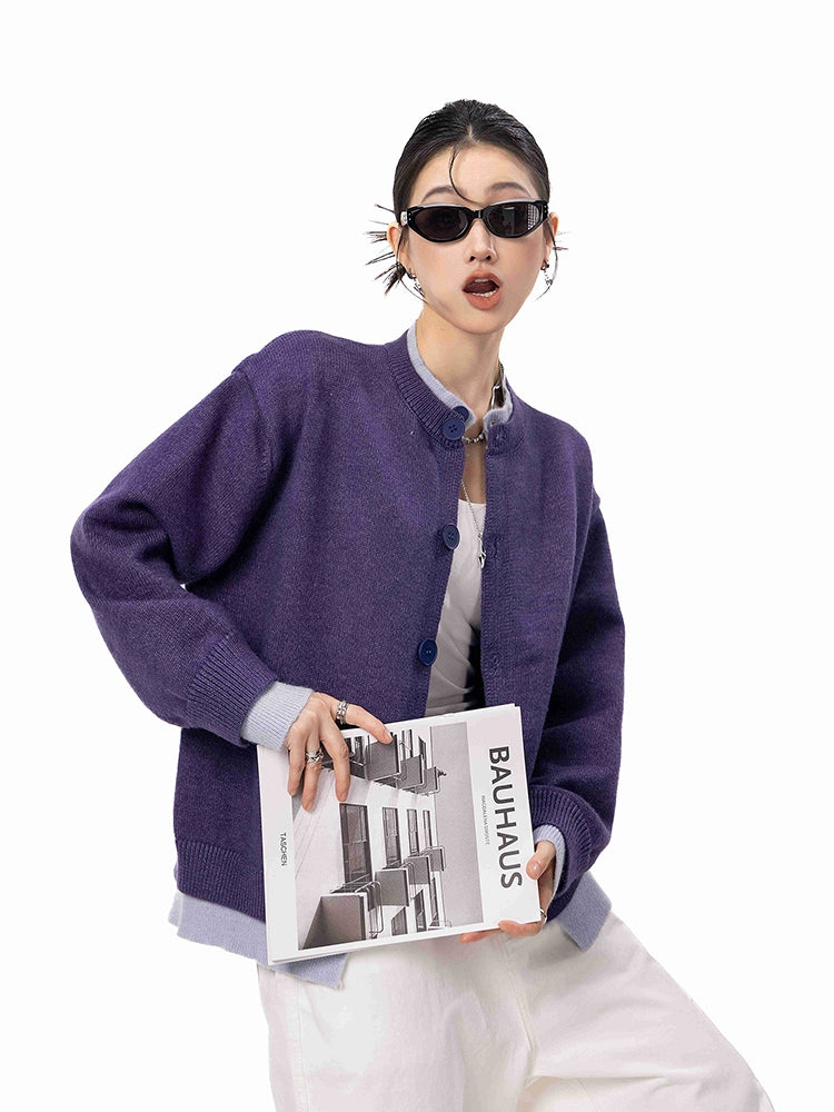 ICH MODE 美式假两件毛针织衫女2025年新款秋冬开衫毛衣长袖外套