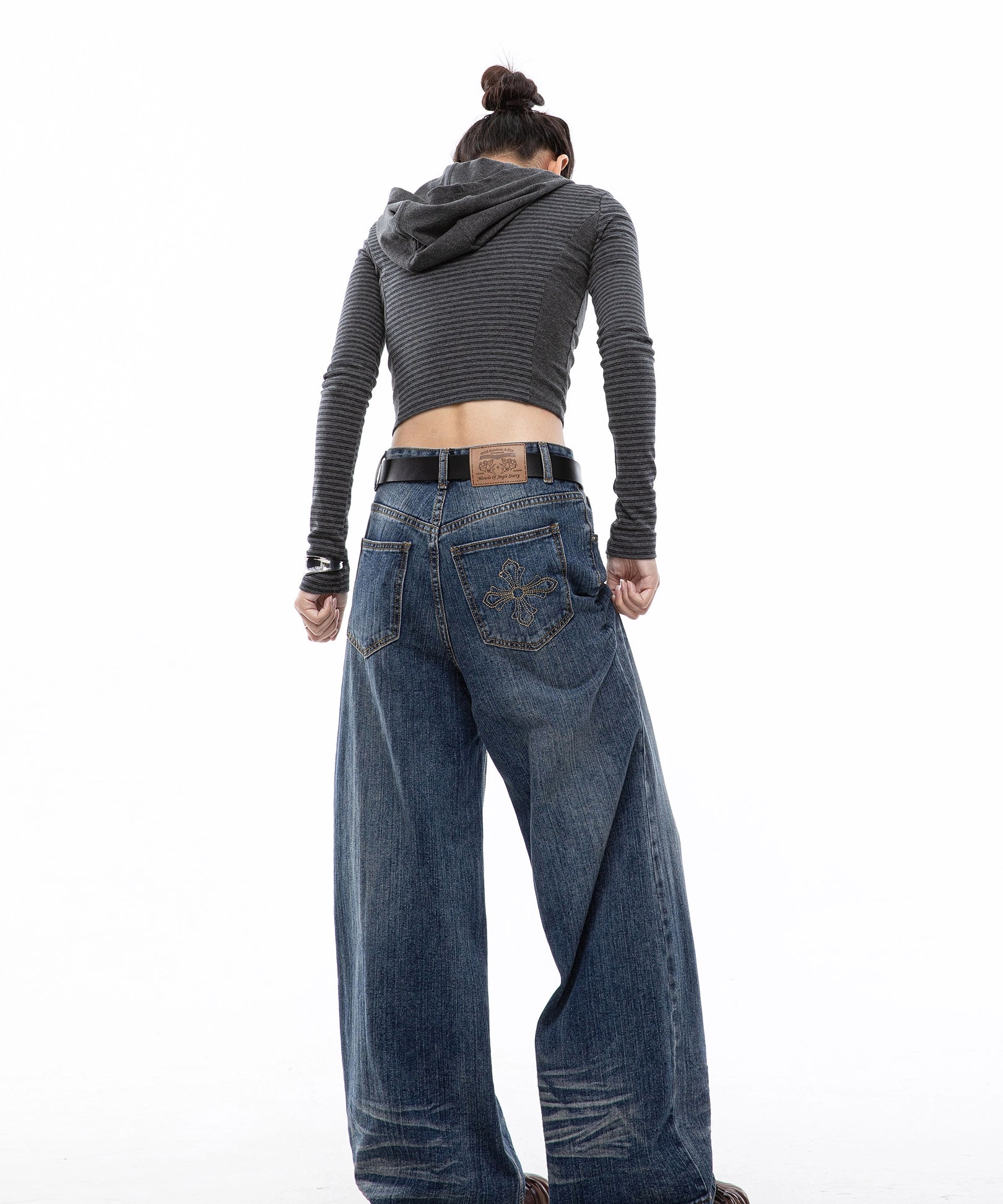 ICH MODE 美式复古水洗蓝牛仔裤女秋冬宽松直筒裤百搭休闲阔腿裤