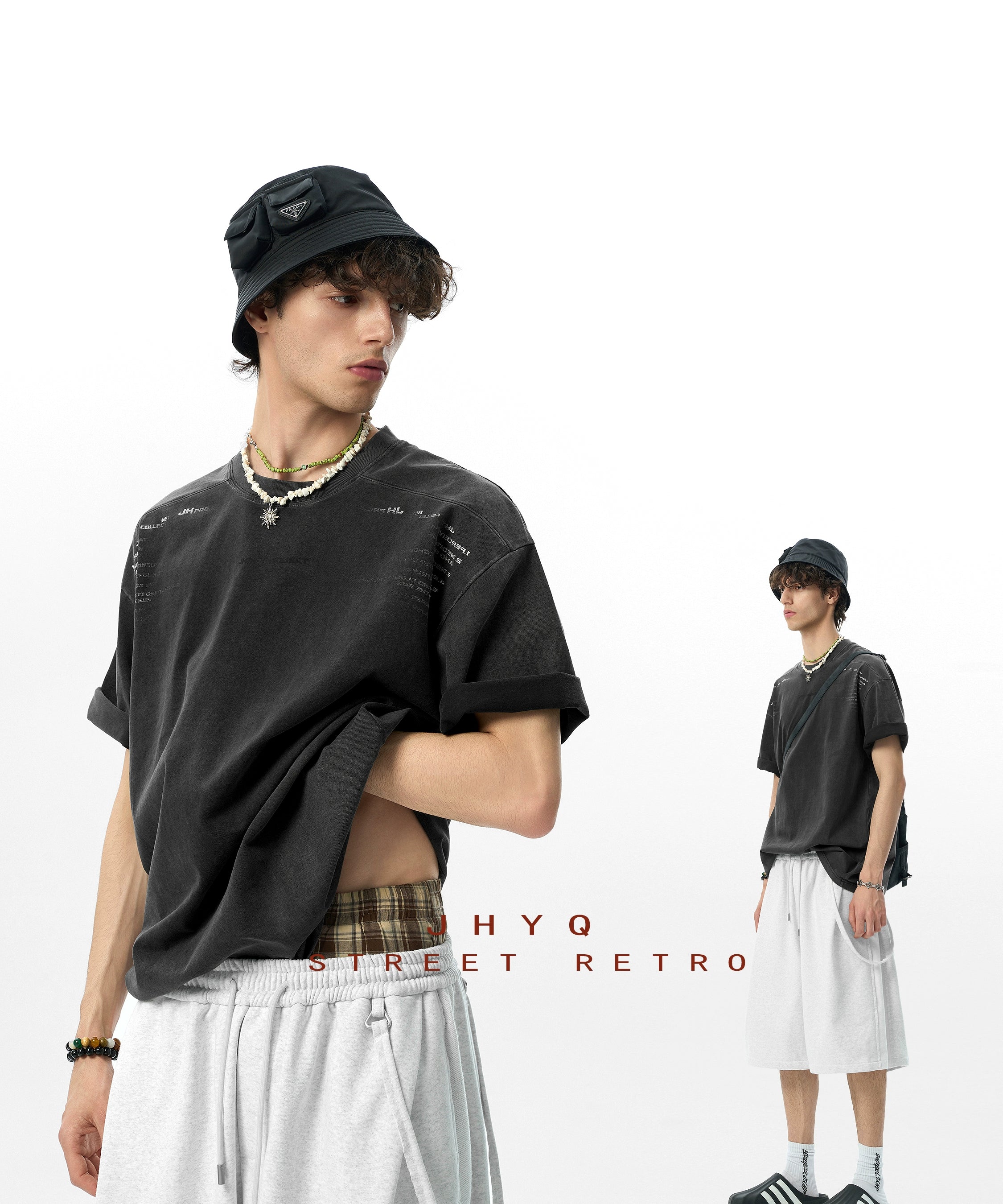 【水洗系列】JHYQ美式复古扎染短袖t恤男宽松大码潮牌半袖夏季体