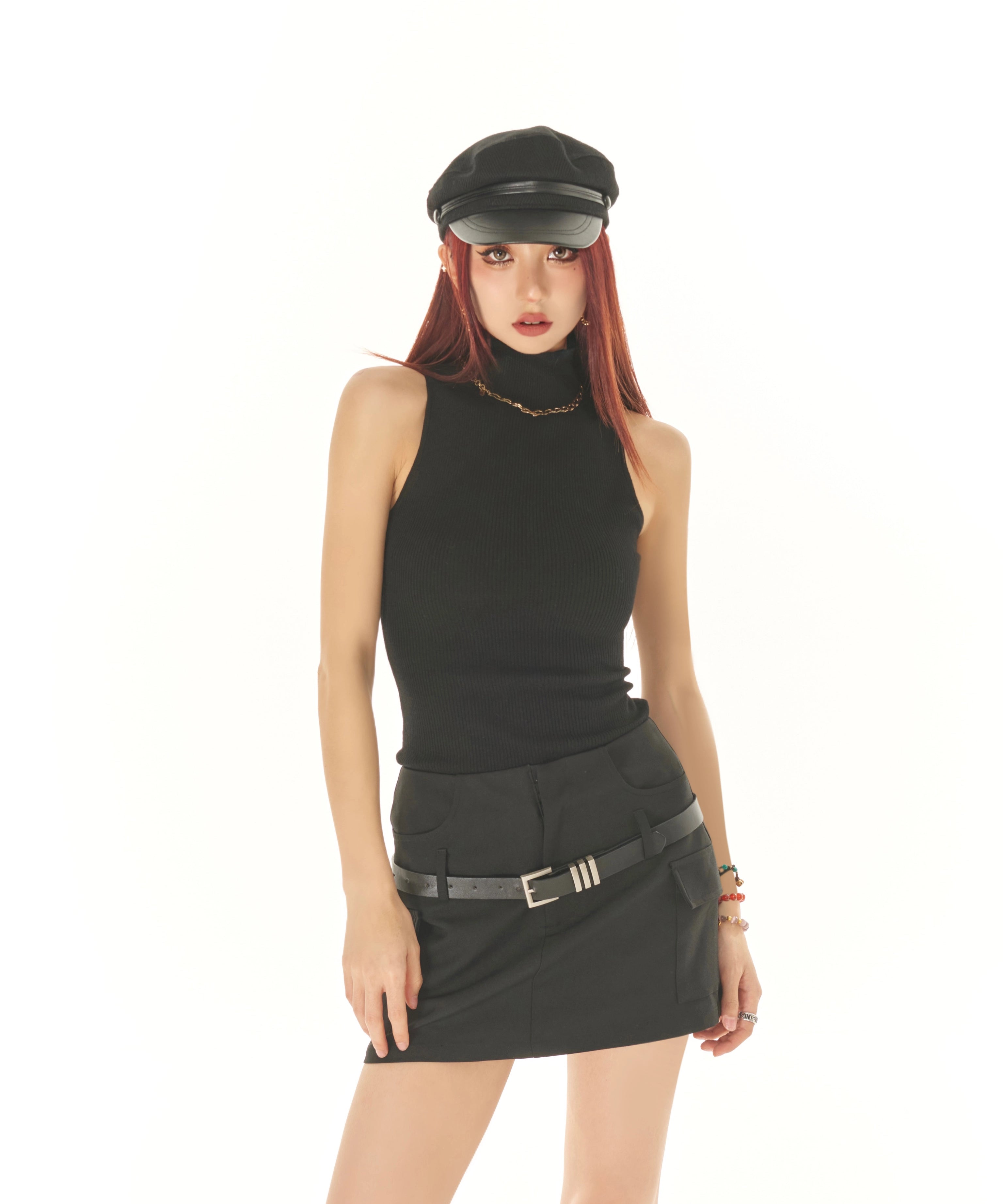 野生zero白黑紫色高领无袖背心内搭女夏季外穿修身针织衫显瘦上衣