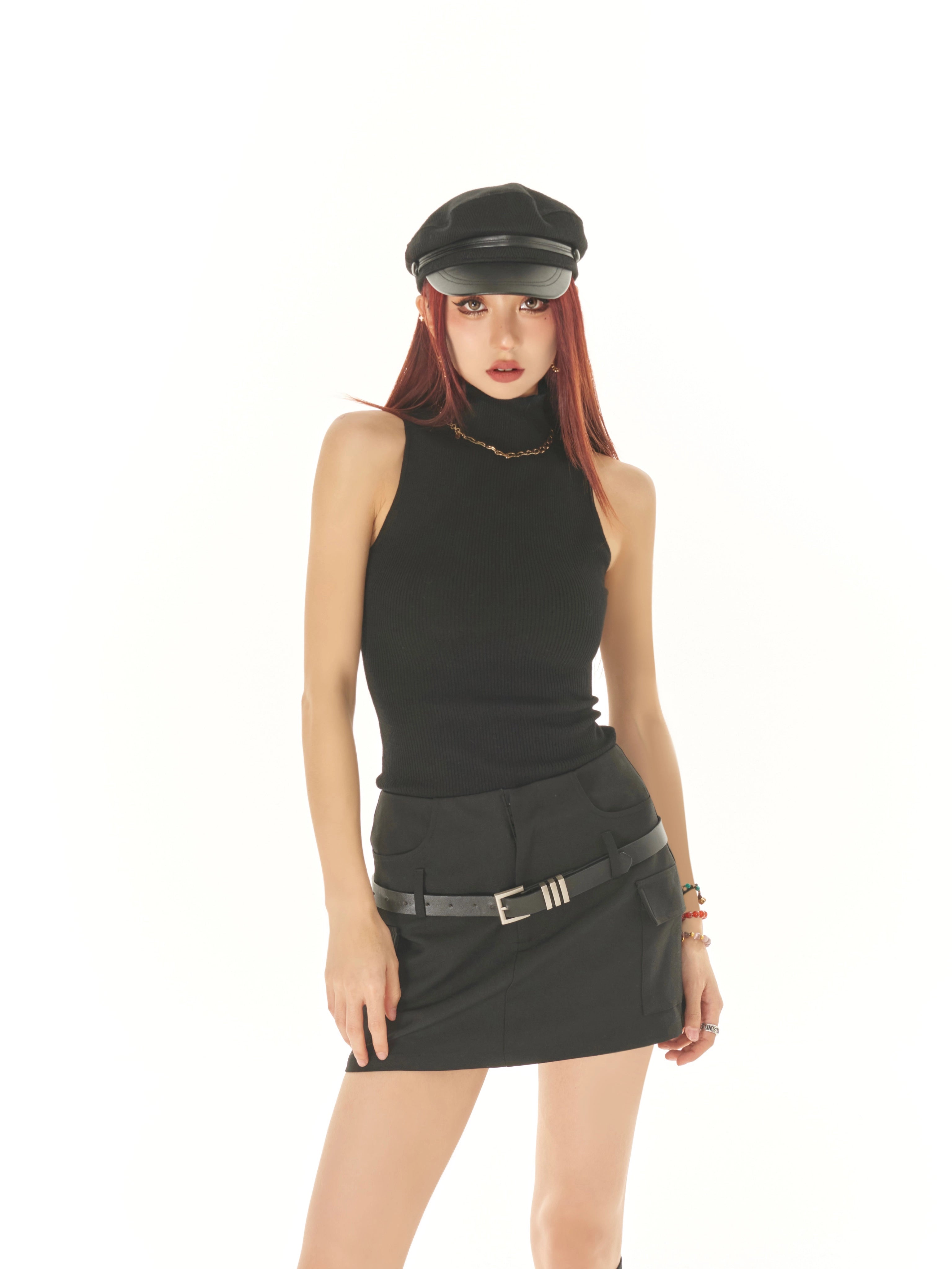 野生zero白黑紫色高领无袖背心内搭女夏季外穿修身针织衫显瘦上衣