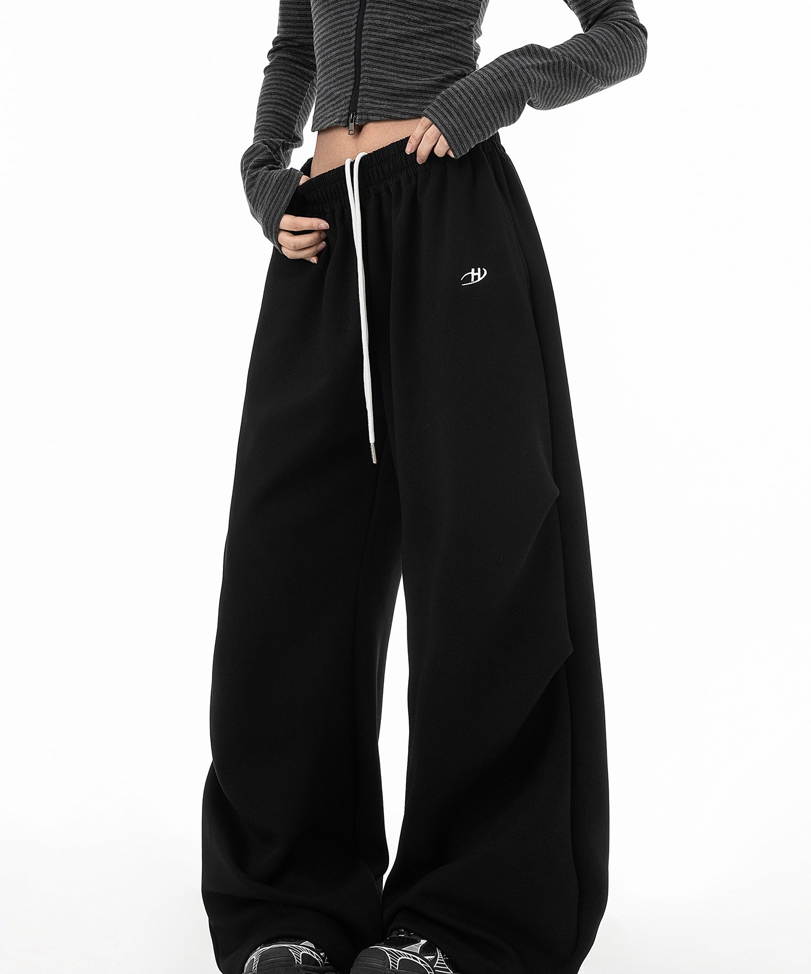 ICH MODE 美式复古伞兵休闲裤女宽松抽绳运动裤工装裤直筒阔腿裤