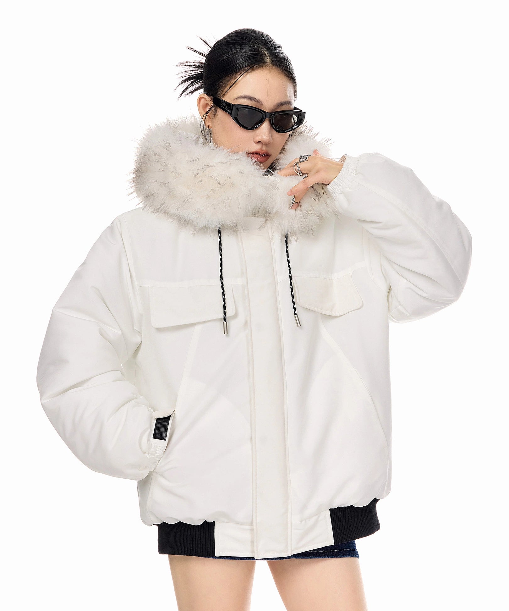 ICH MODE 美式复古毛领连帽棉服女2025新款冬季工装外套保暖棉衣