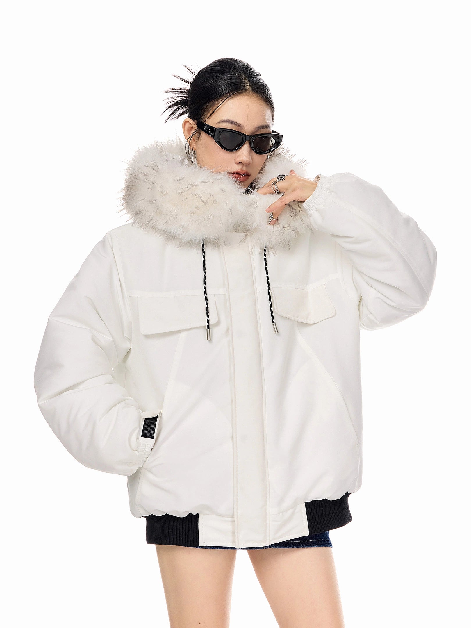 ICH MODE 美式复古毛领连帽棉服女2025新款冬季工装外套保暖棉衣