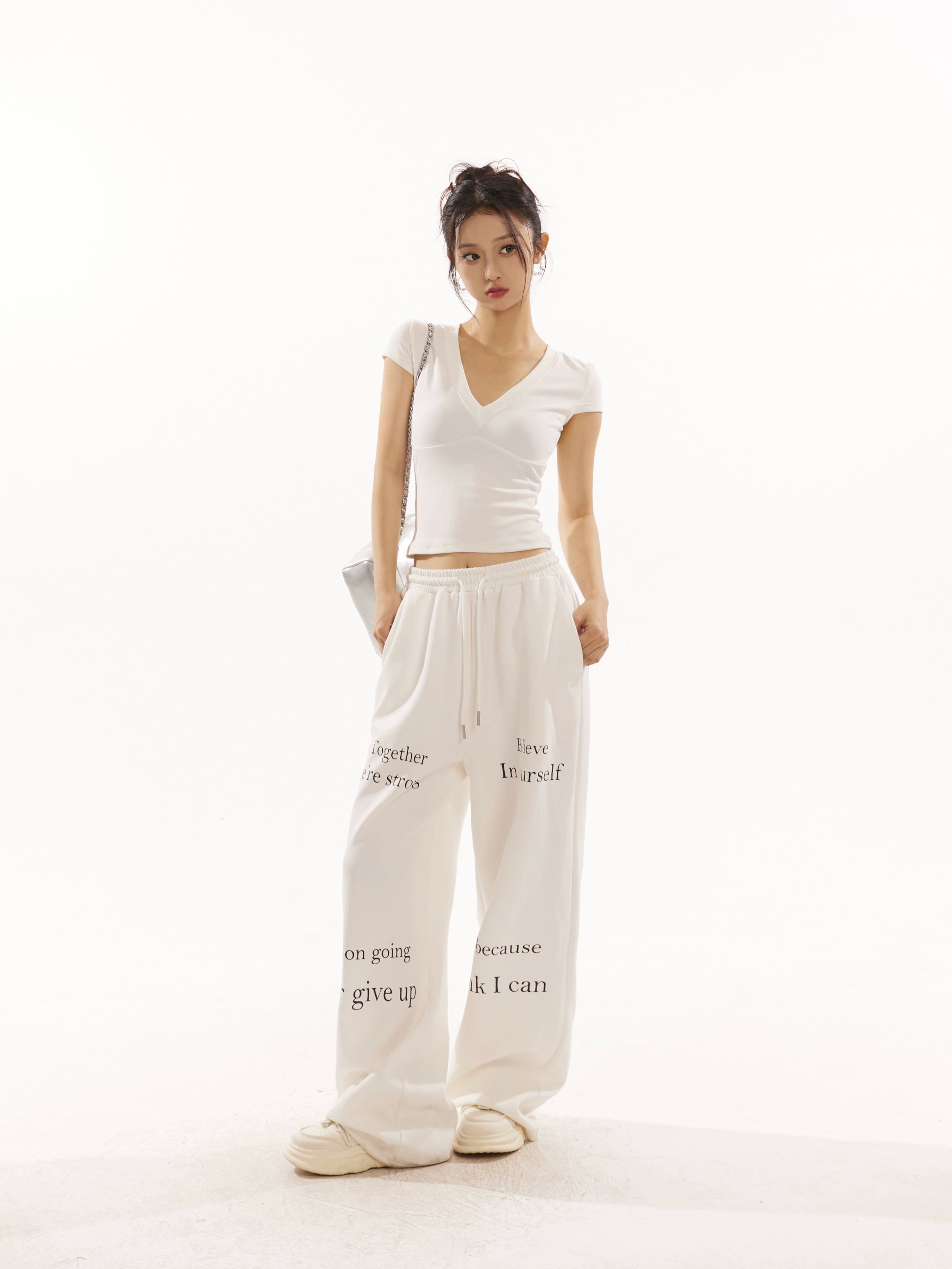 野生zero白黑灰色休闲裤女夏季低腰显瘦宽松慵懒风阔腿直筒卫裤子