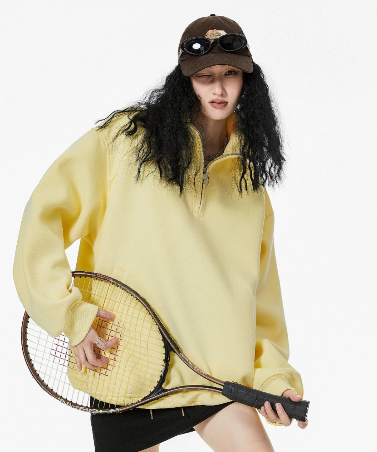 ICH MODE 美式半拉链立领卫衣女2025新款秋冬宽松慵懒风外套上衣